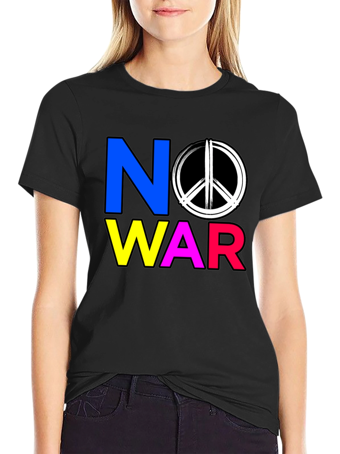 Black No War Graphic T-Shirt - Peace Symbol Tee view 2