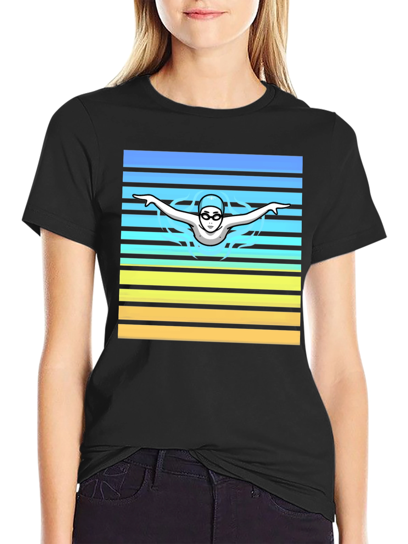 Black Swimmer Graphic Tee - Retro Style view 2