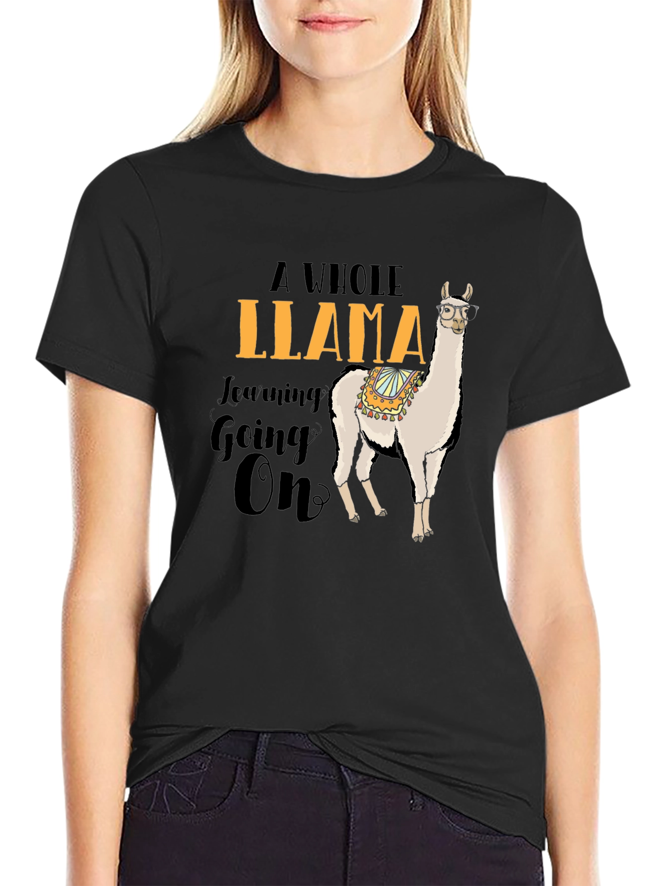 Black Funny Llama T-Shirt - A Whole Llama Learning Going On view 2