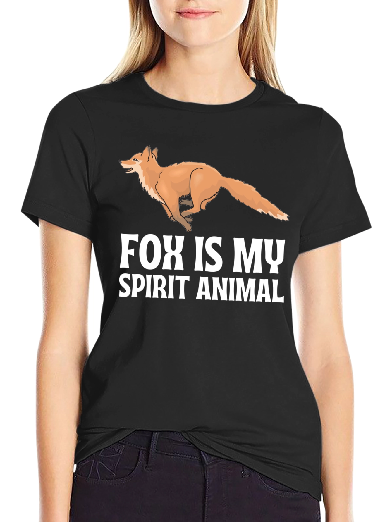 Black Fox Spirit Animal Black T-Shirt view 2