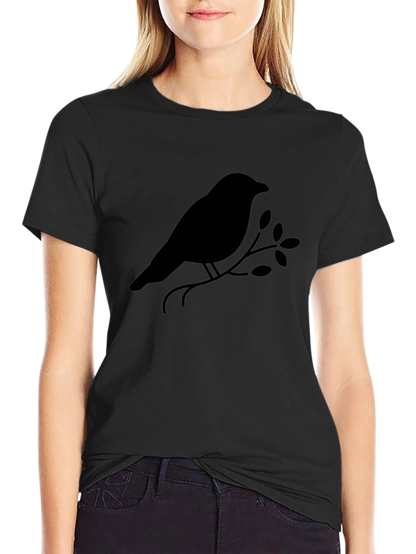 Black Black Bird on Branch Graphic T-Shirt - Mens view 2