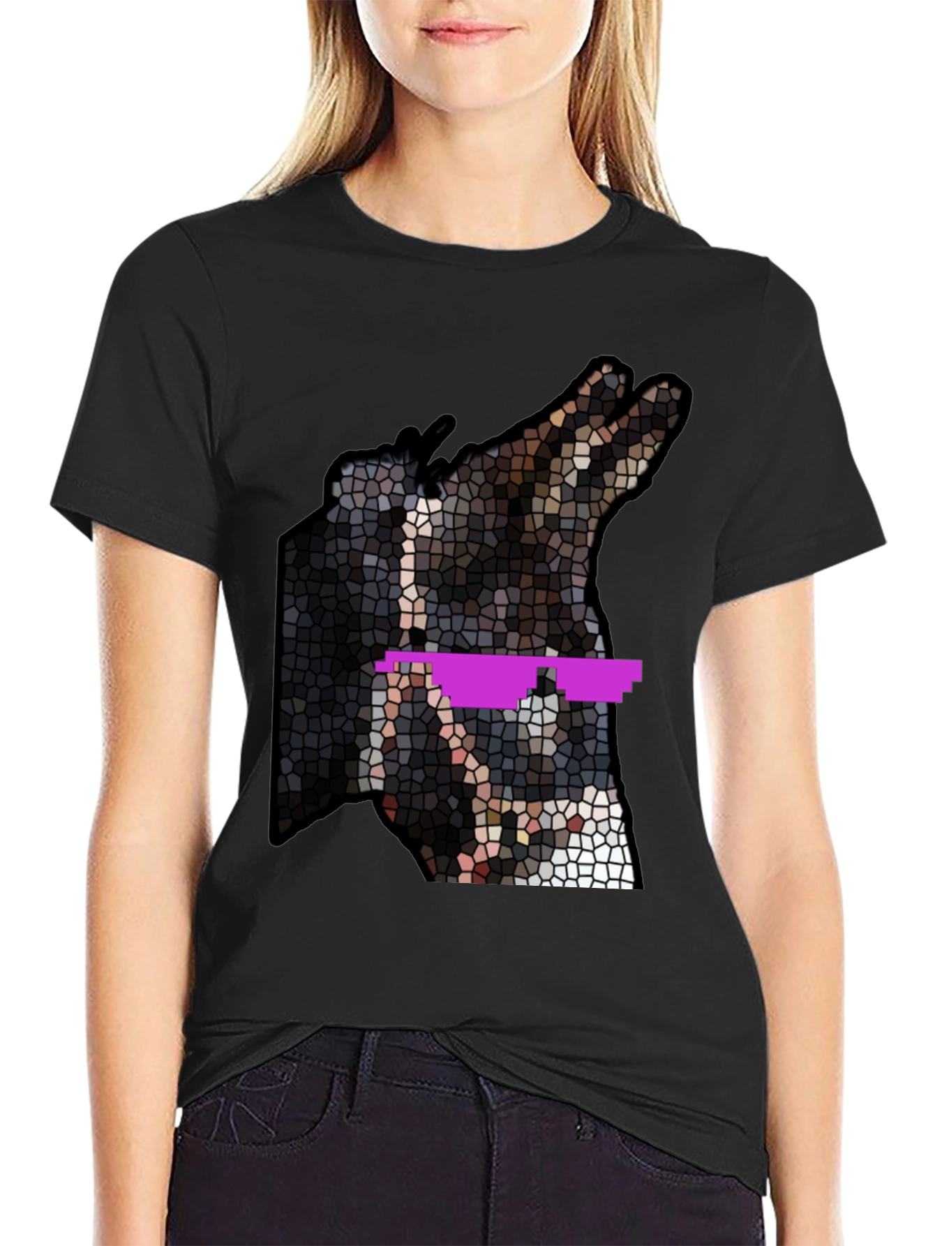 Black Cool Dog Mosaic T-Shirt view 2