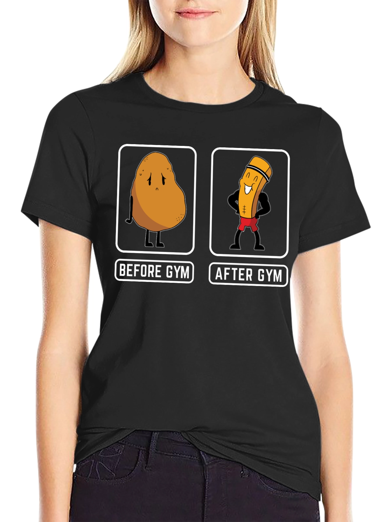 Black Gym Potato Funny Workout T-Shirt view 2