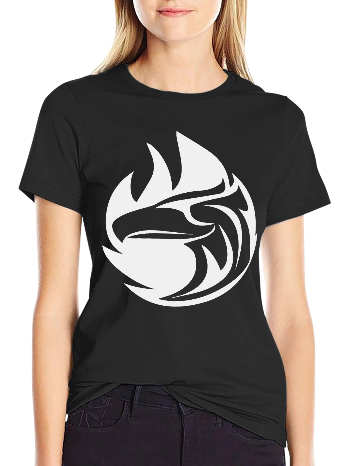 Black Black Tee with White Eagle Graphic view 2