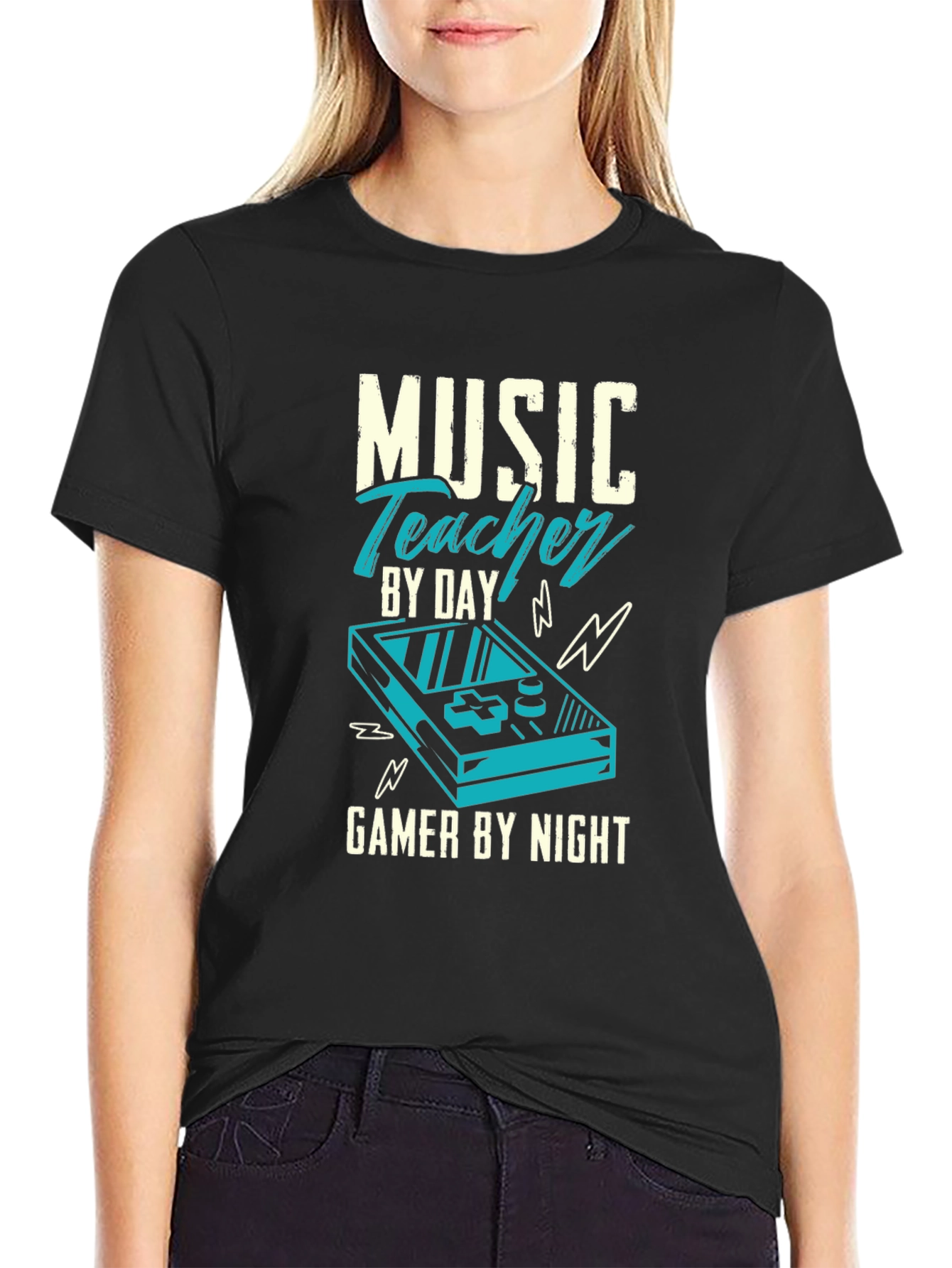 Black Music Teacher Gamer T-Shirt view 2