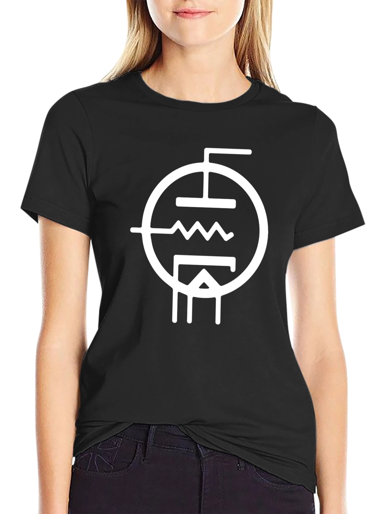 Black Vacuum Tube Symbol T-Shirt - Black Cotton Tee view 2