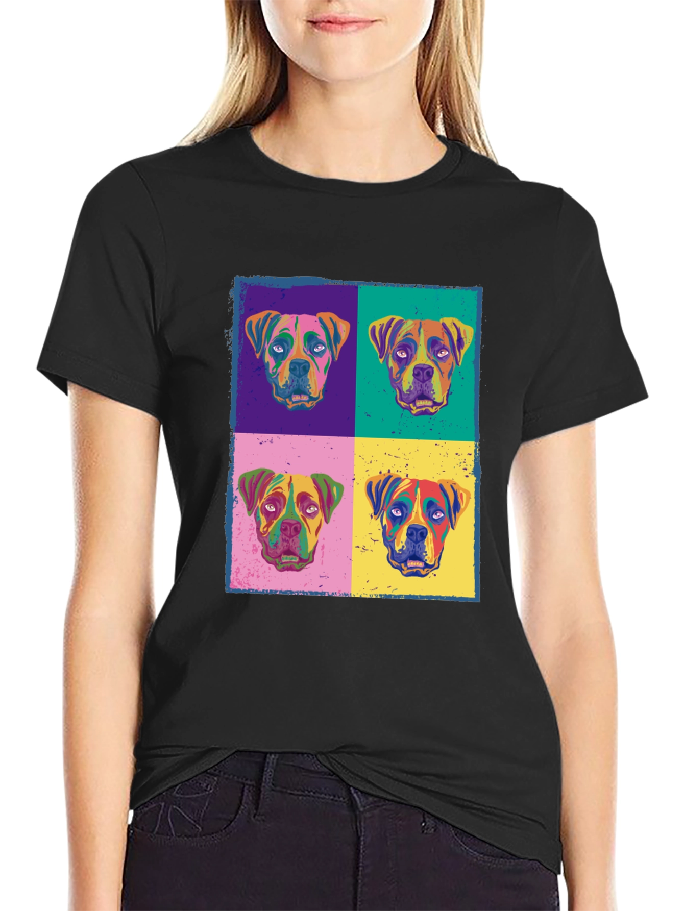 Black Dog Pop Art Print Black T-Shirt view 2