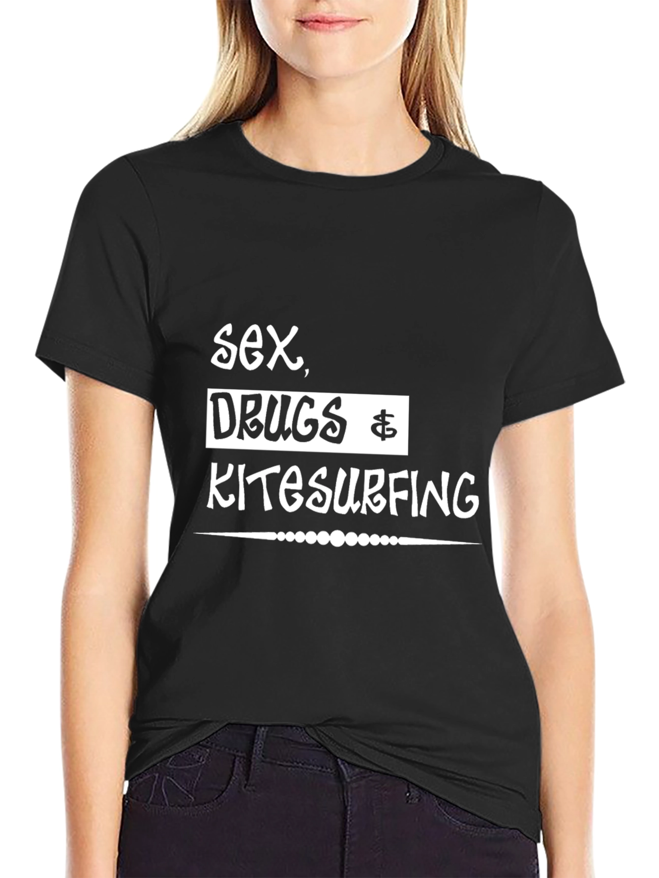 Black Sex Drugs Kitesurfing Graphic T-Shirt view 2