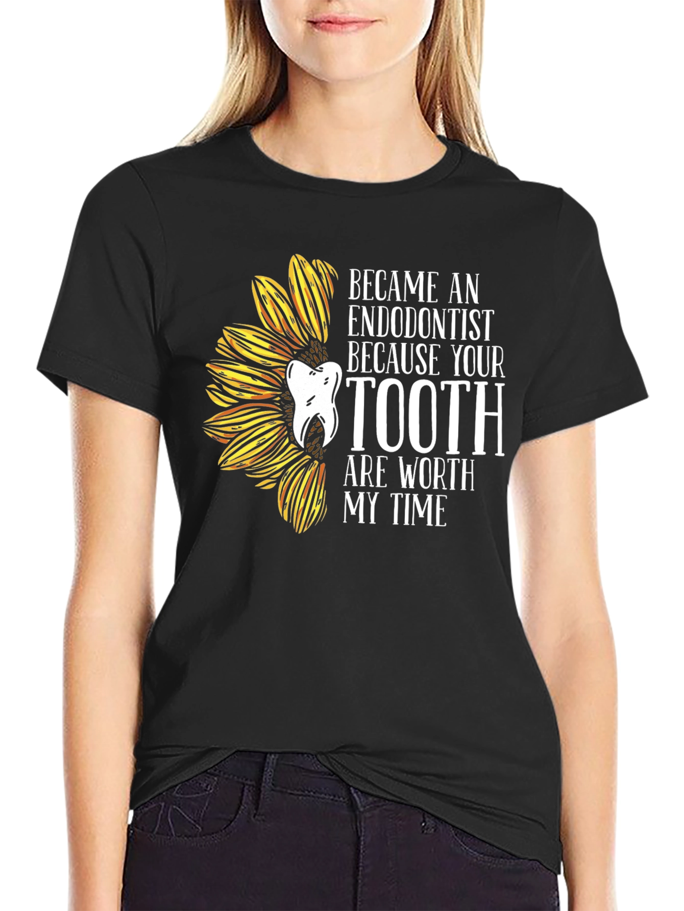 Black Endodontist Sunflower Graphic Tee view 2