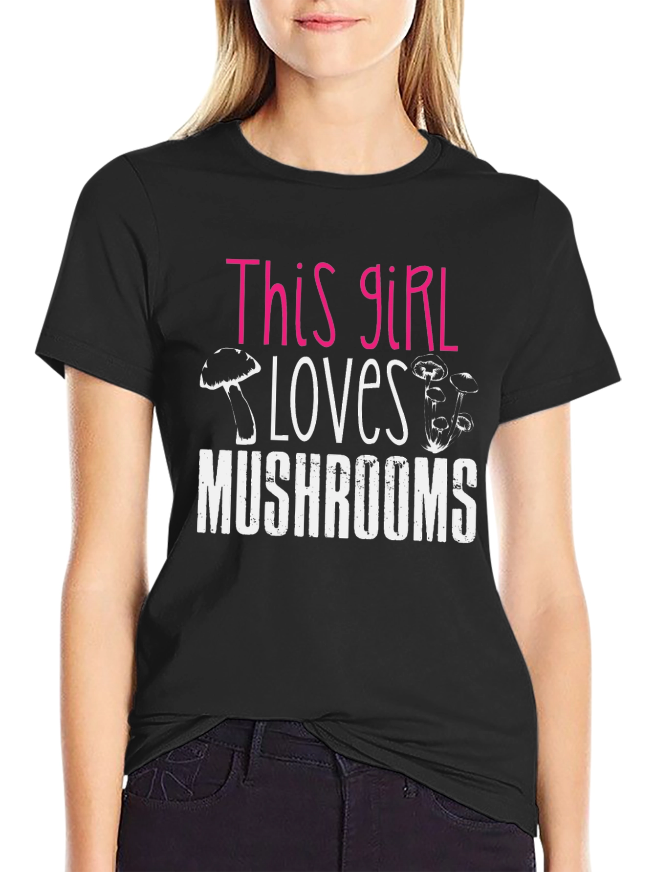 Black This Girl Loves Mushrooms Graphic T-Shirt view 2