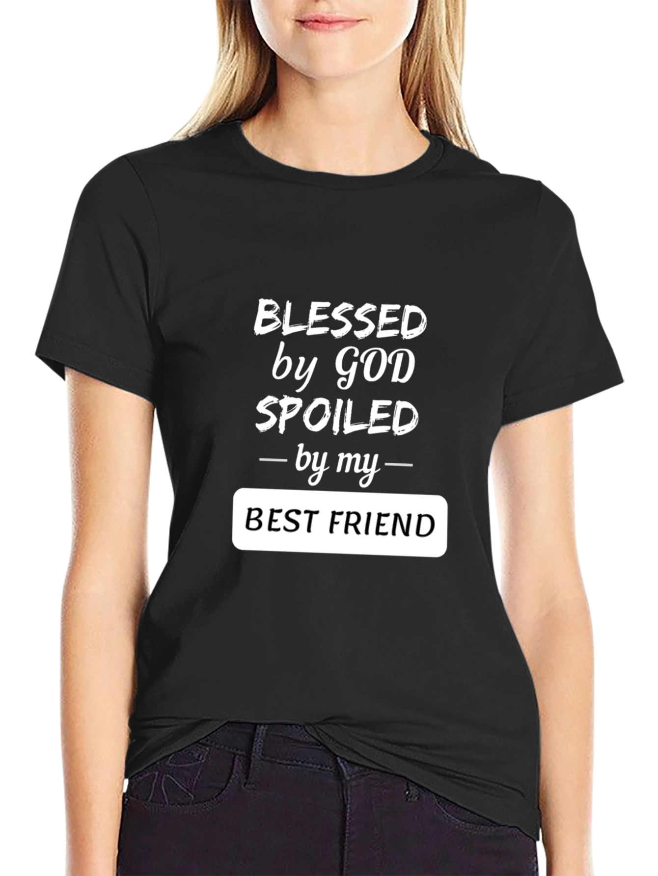 Black Blessed by God T-Shirt - Spoiled by Best Friend view 2