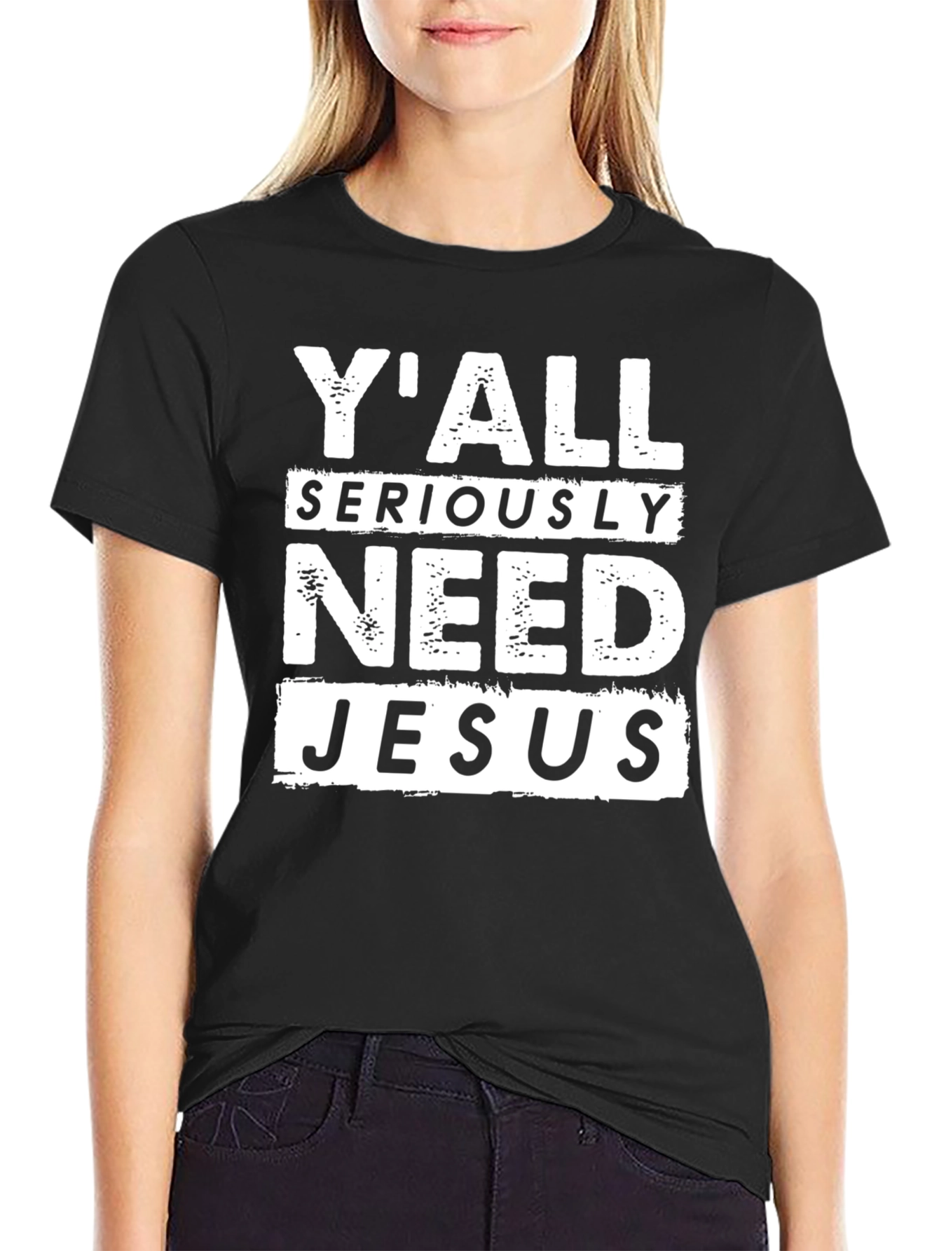 Black Y'all Seriously Need Jesus Graphic T-Shirt view 2