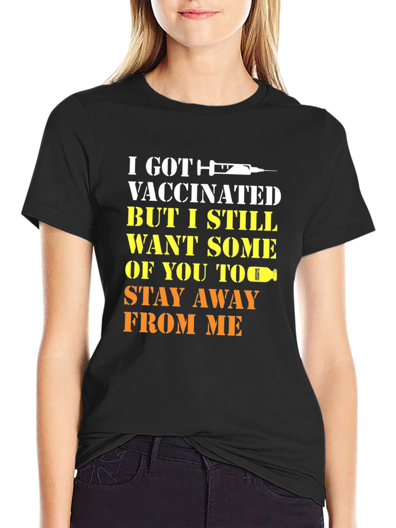Black Vaccinated Humor T-Shirt Stay Away Tee view 2