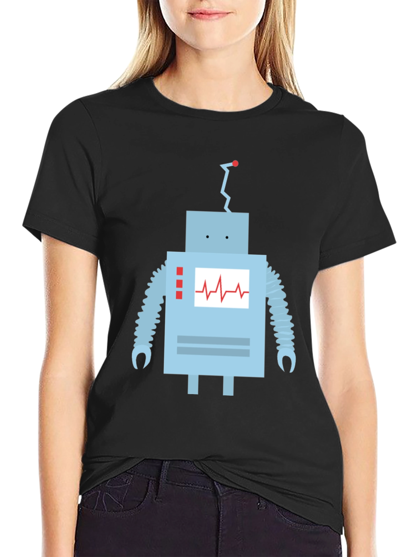 Black Robot Graphic T-Shirt - Black Cotton Blend Tee view 2
