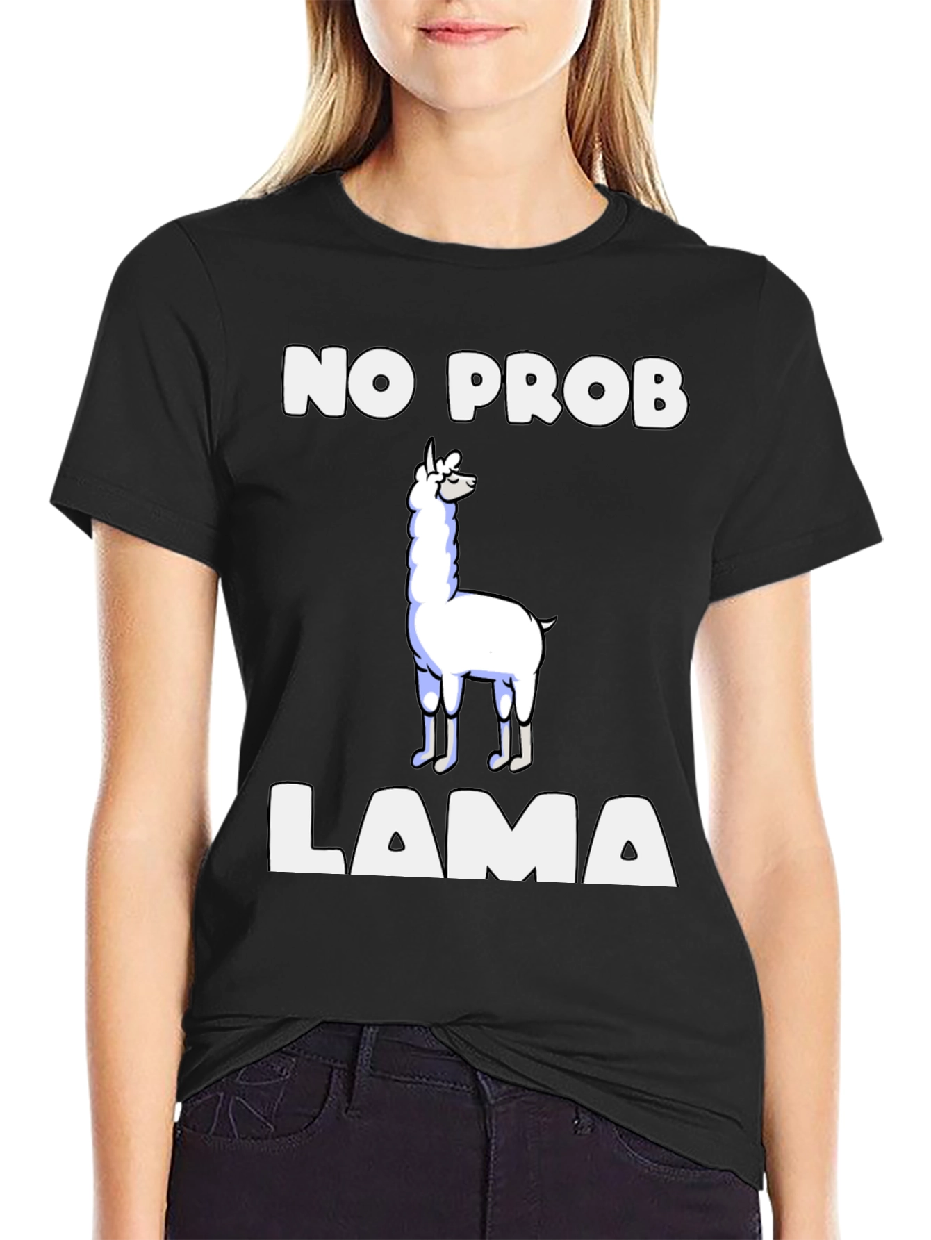 Black No Prob Llama T-Shirt view 2