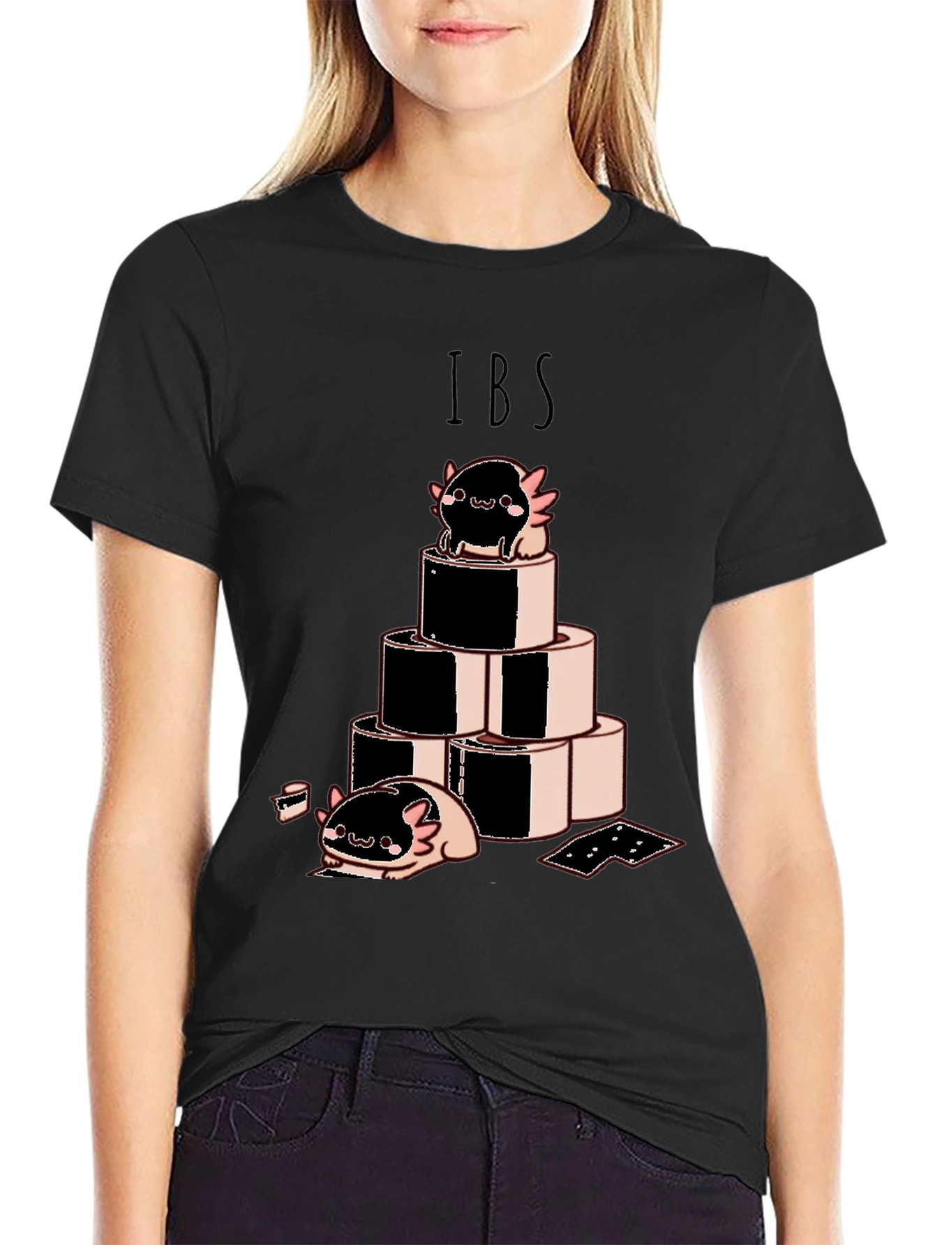 Black IBS Axolotl T-Shirt - Cute & Comfy Tee view 2