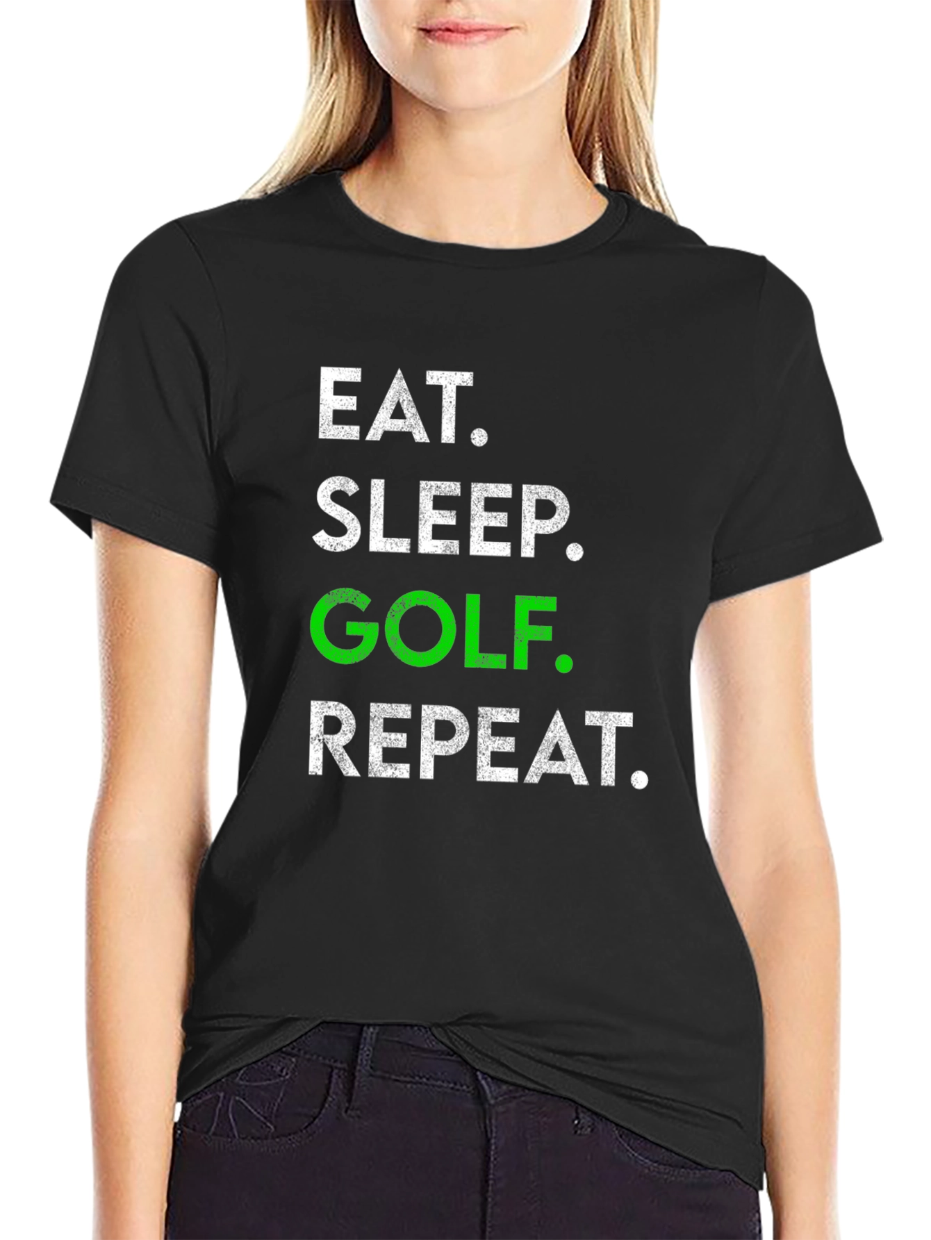 Black Eat Sleep Golf Repeat Graphic Tee - Golf Lover T-Shirt view 2