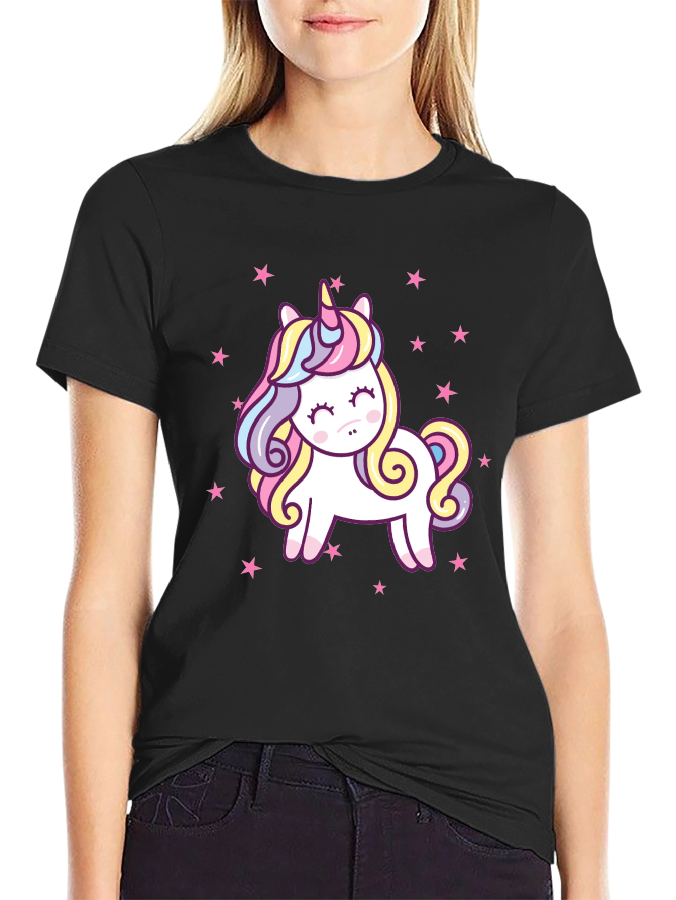 Black Unicorn Star Graphic Black T-Shirt view 2