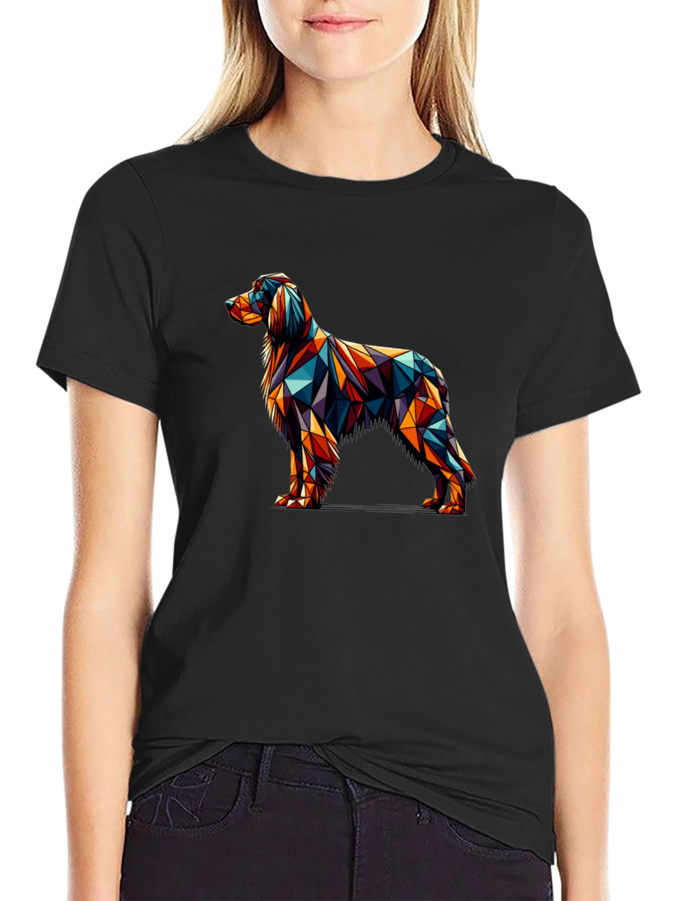 Black Geometric Dog Graphic Tee - Modern Art Shirt view 2