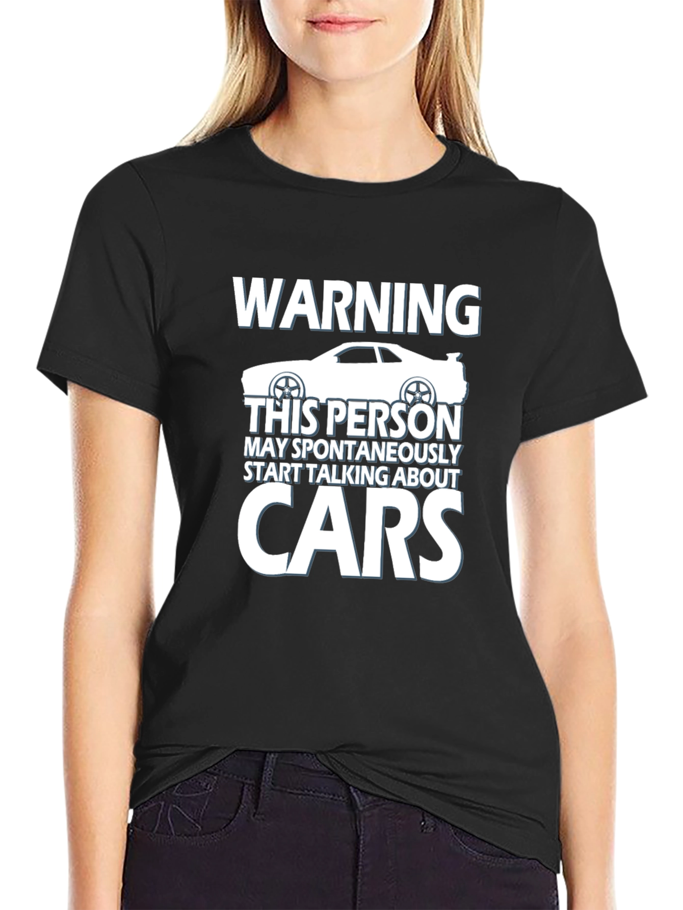 Black Warning: May Spontaneously Talk About Cars T-Shirt view 2