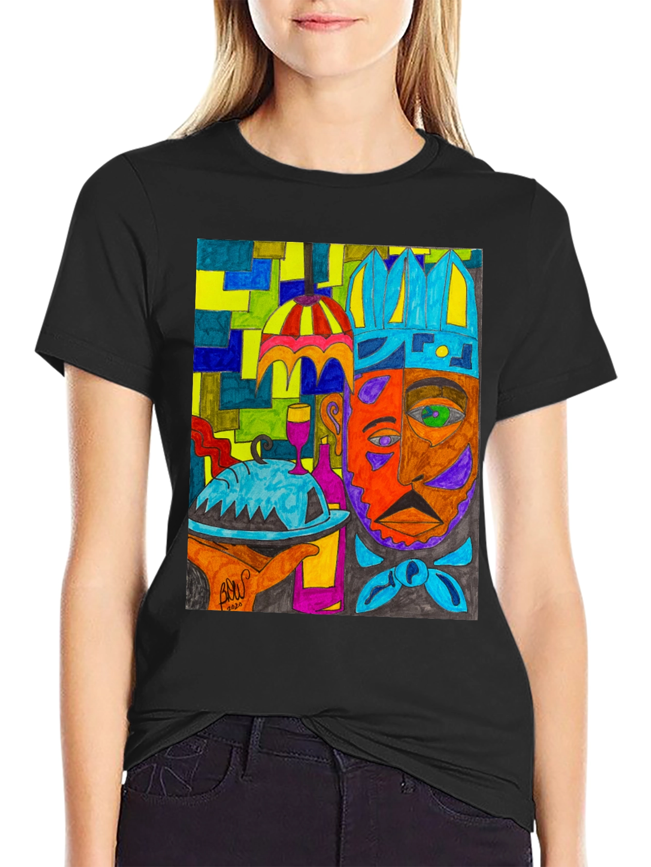 Black Artistic Graphic Print Men's Tee - Abstract Chef view 2