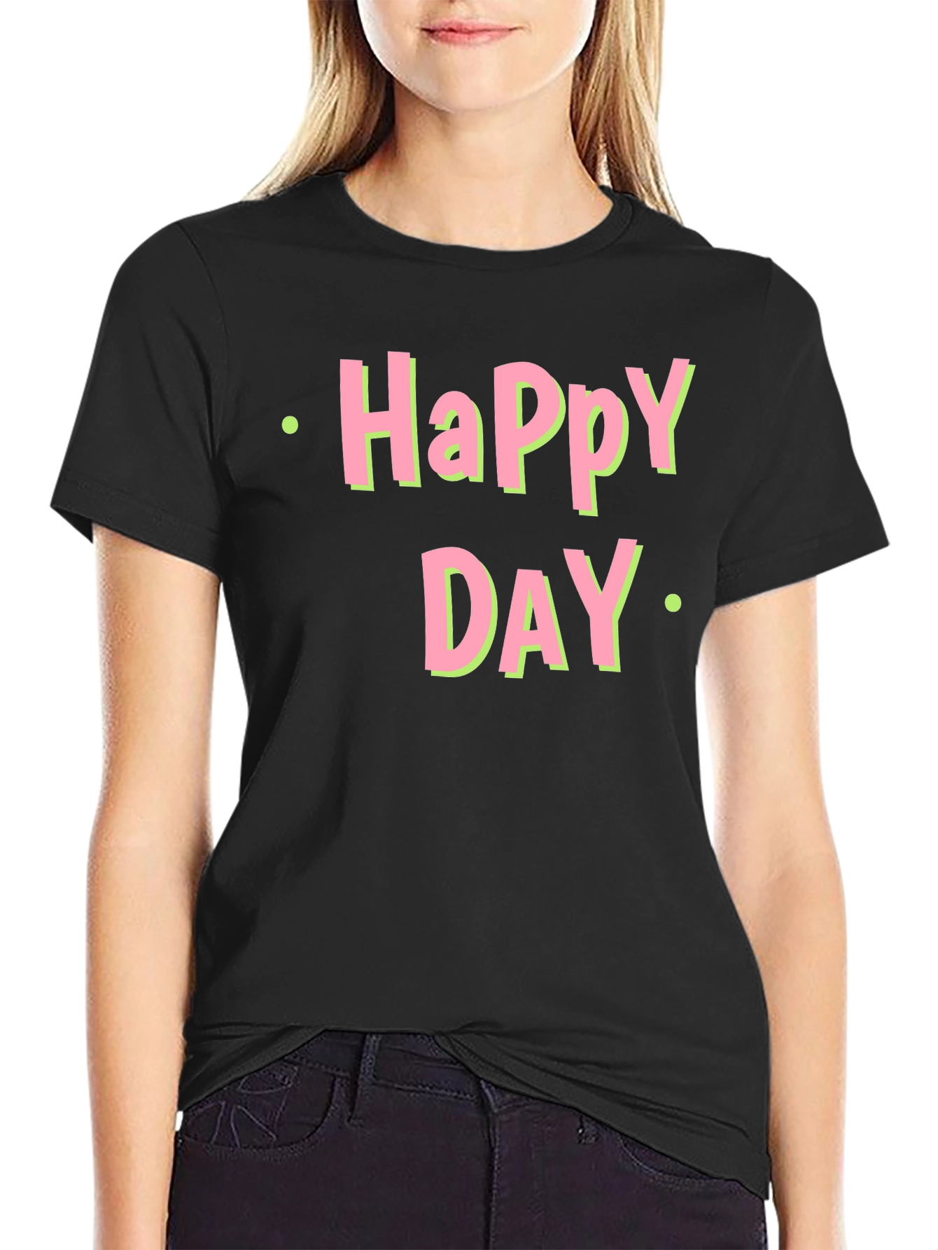 Black Happy Day Graphic T-Shirt - Soft Cotton Tee view 2