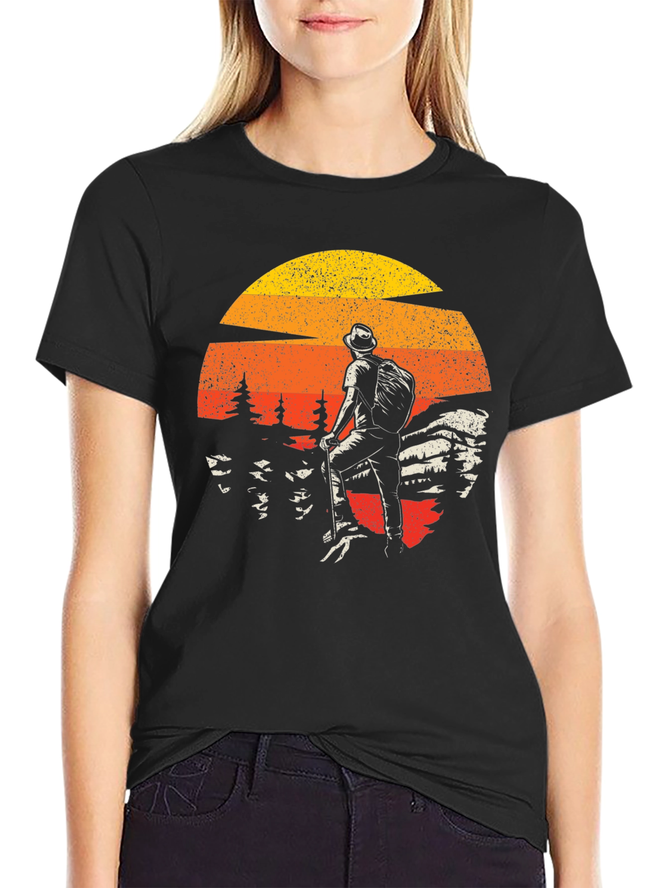 Black Retro Hiker Graphic Tee - Adventure Awaits view 2