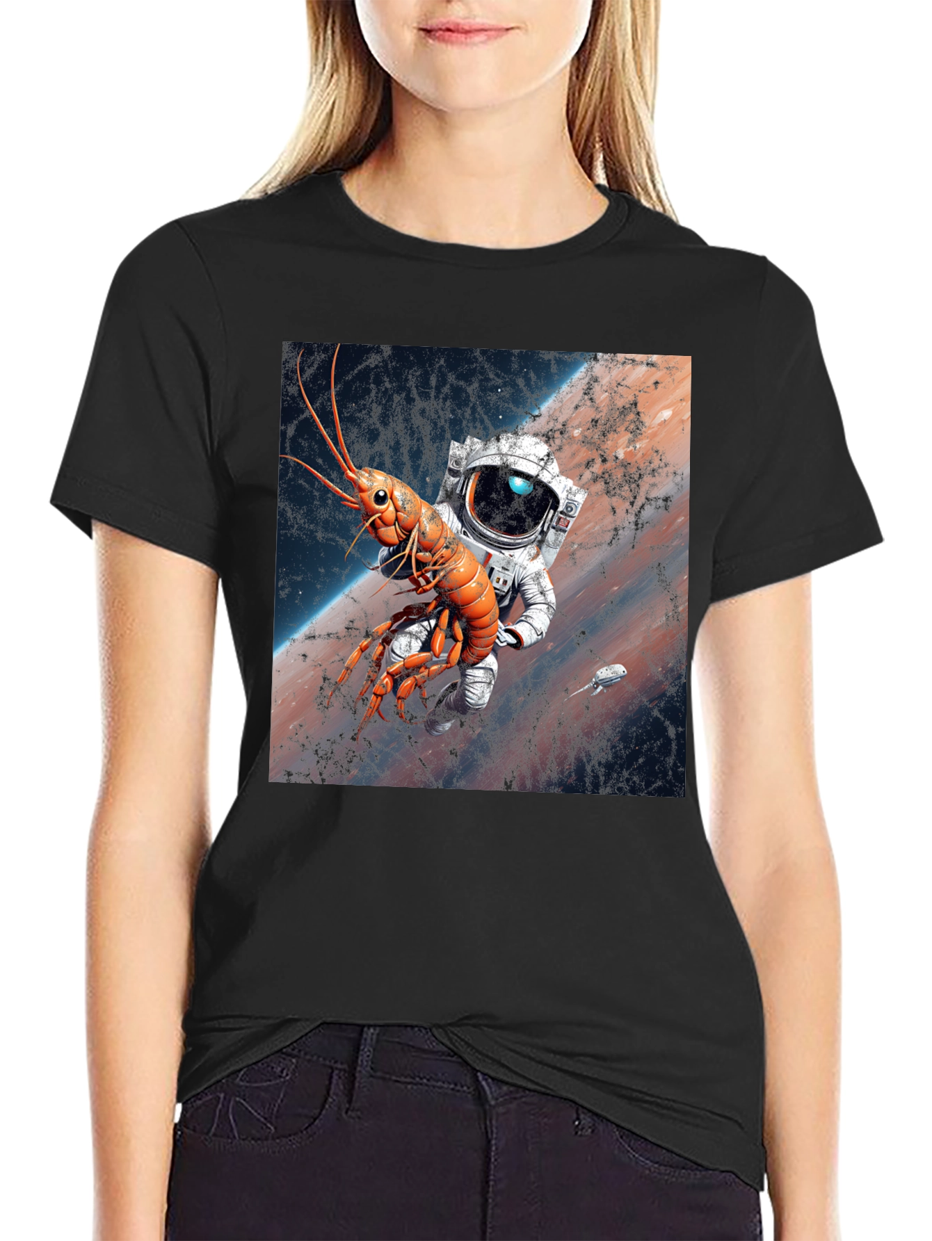 Black Space Lobster Astronaut T-Shirt view 2