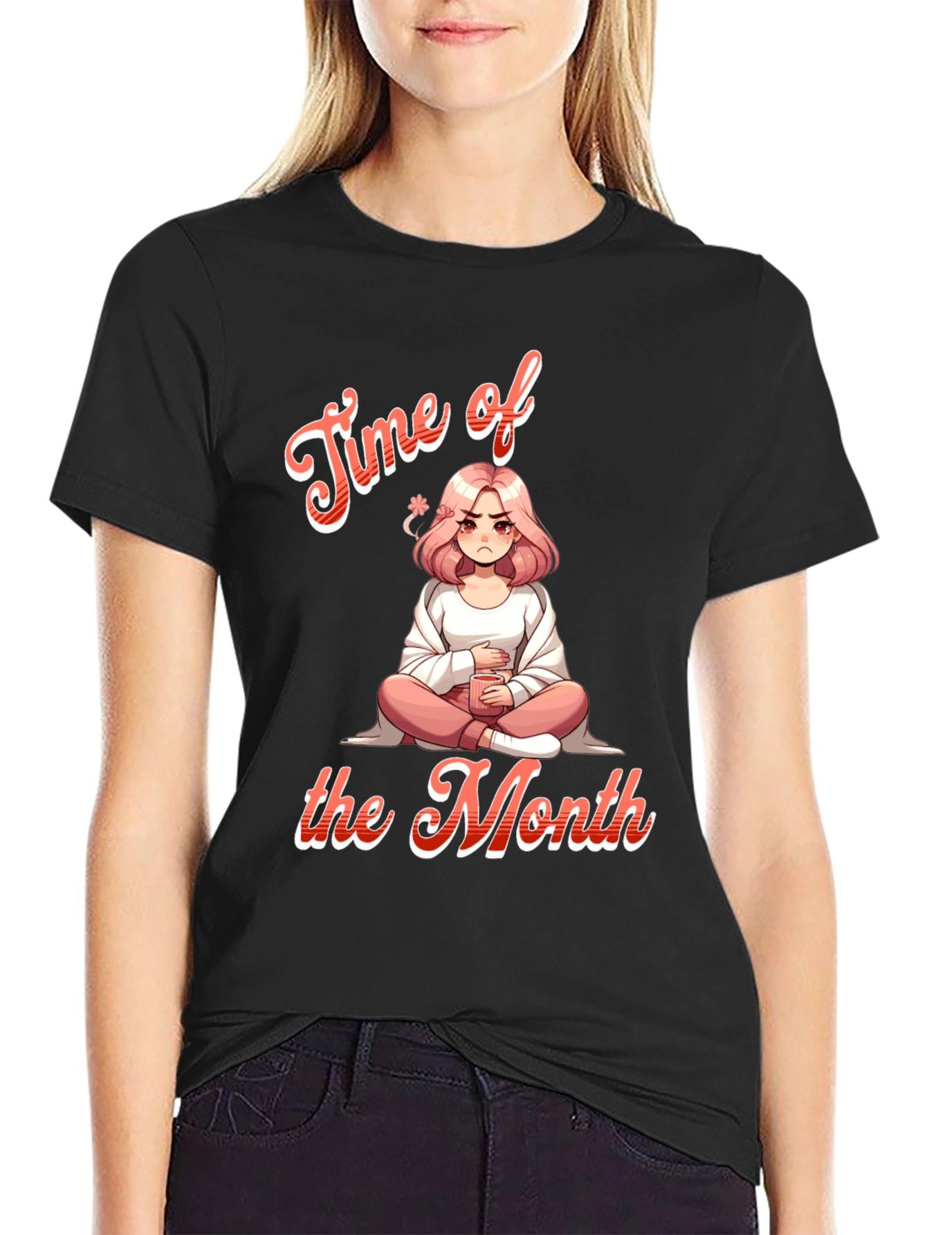Black Time of the Month Graphic Tee - Funny Period Shirt view 2