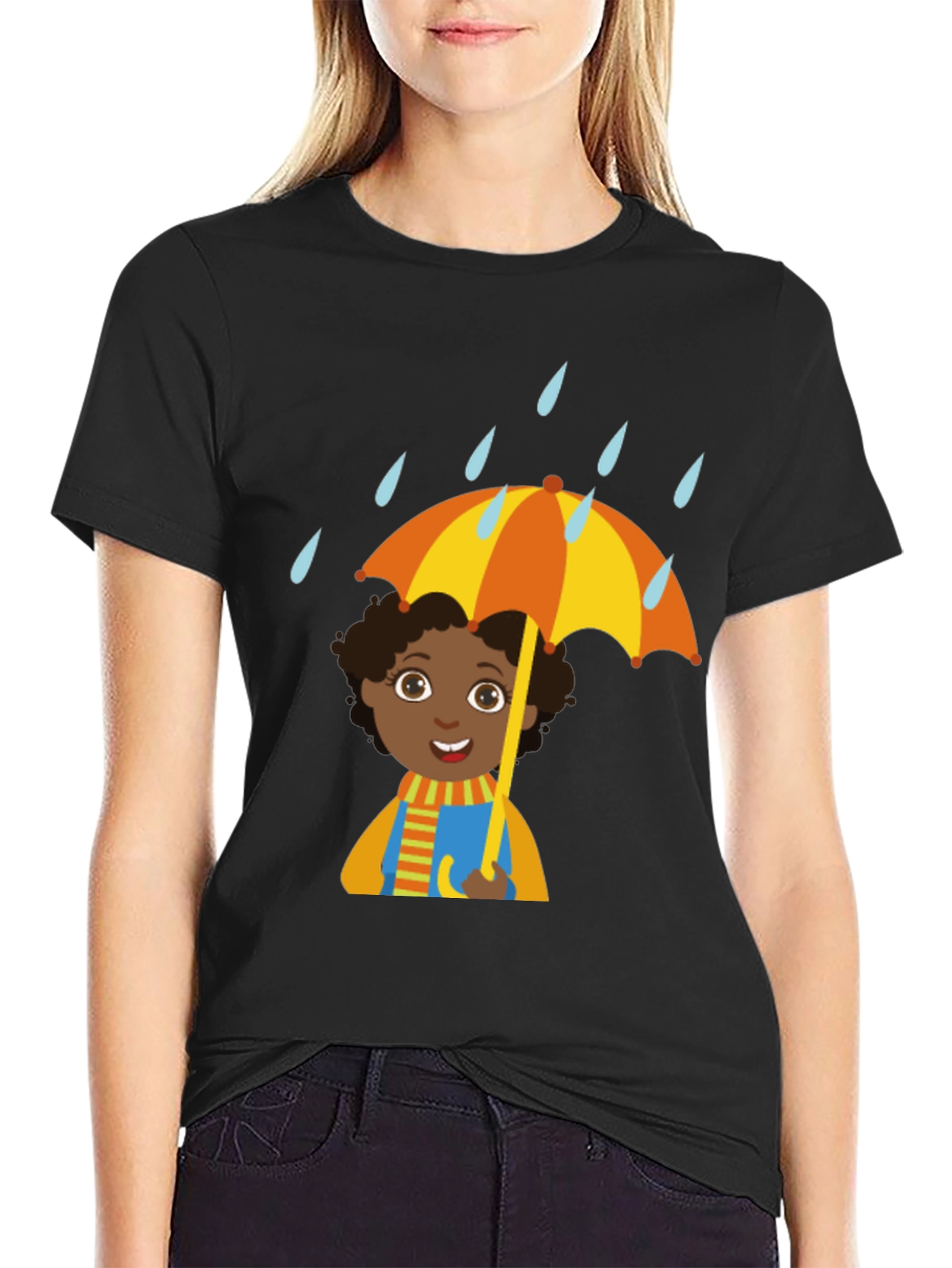 Black Rainy Day Cartoon T-Shirt view 2