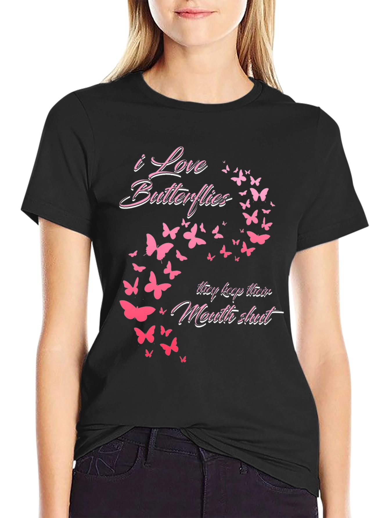 Black I Love Butterflies Graphic Tee - Black view 2