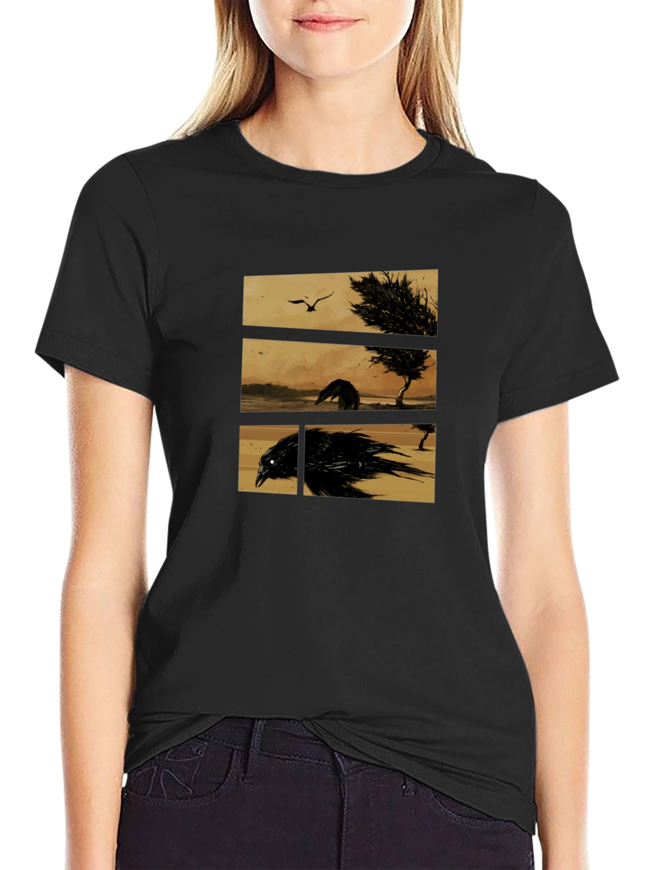 Black Raven Graphic T-Shirt - Unique Artistic Design view 2