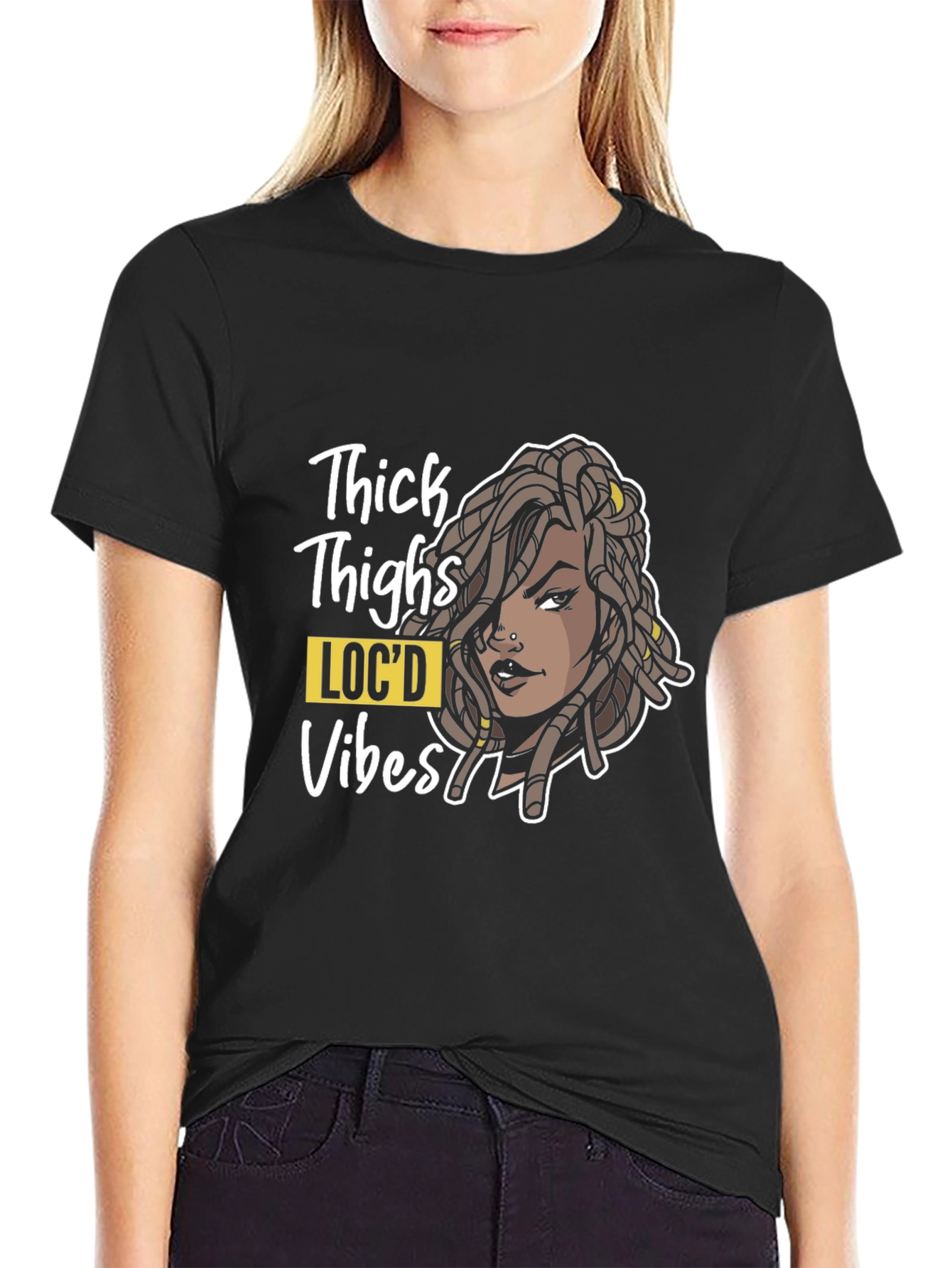 Black Thick Thighs Loc'd Vibes Graphic Tee view 2