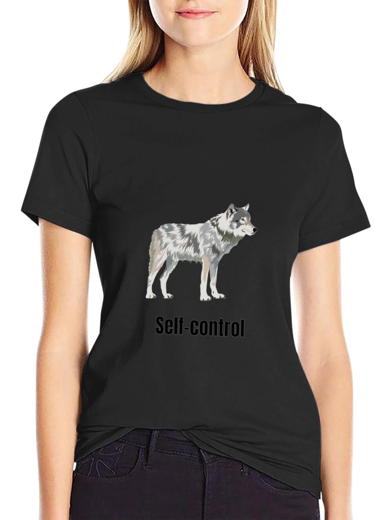 Black Self-Control Wolf Graphic T-Shirt view 2