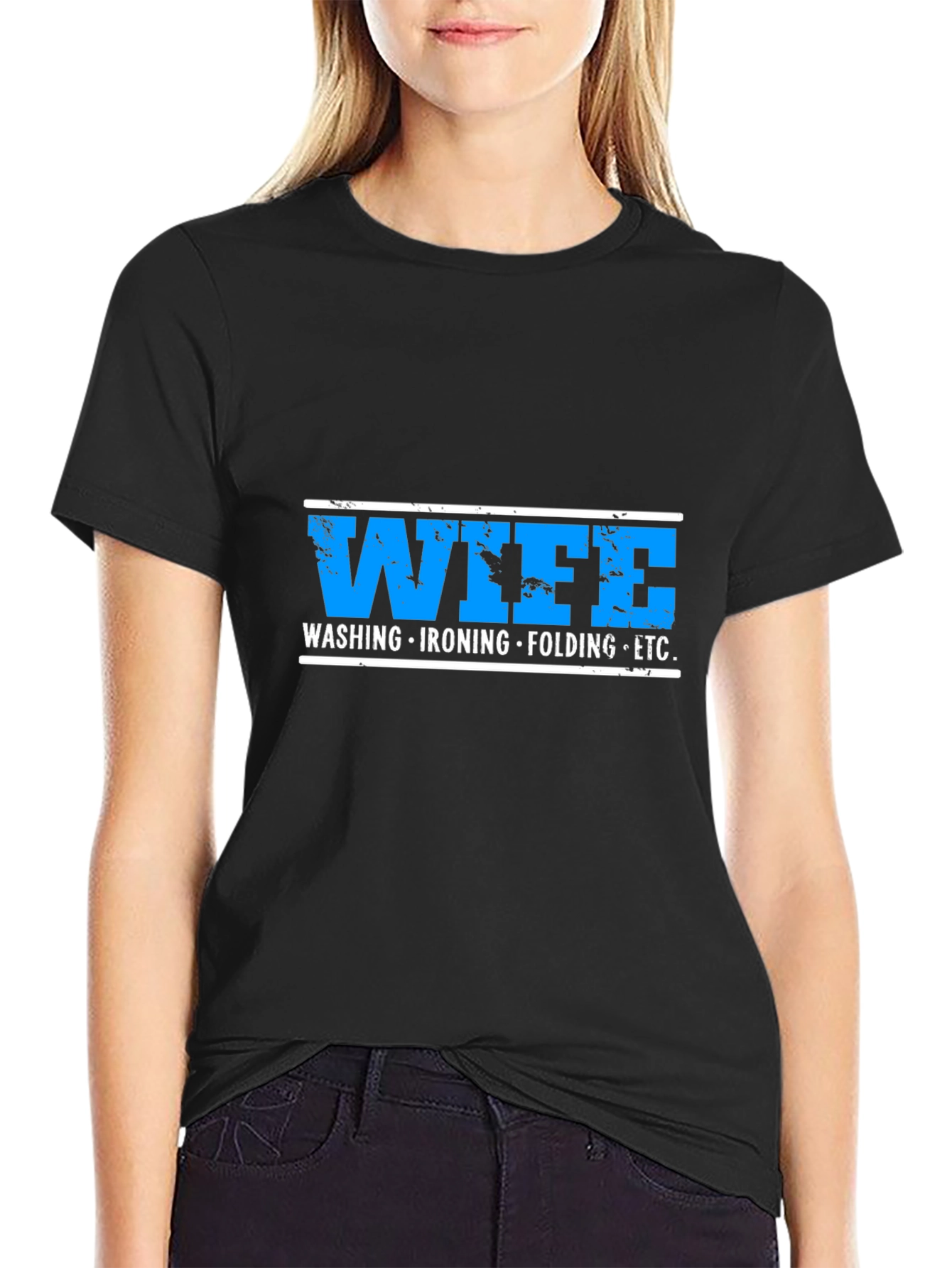 Black Wife Washing Ironing Folding ETC Funny Graphic T-Shirt view 2