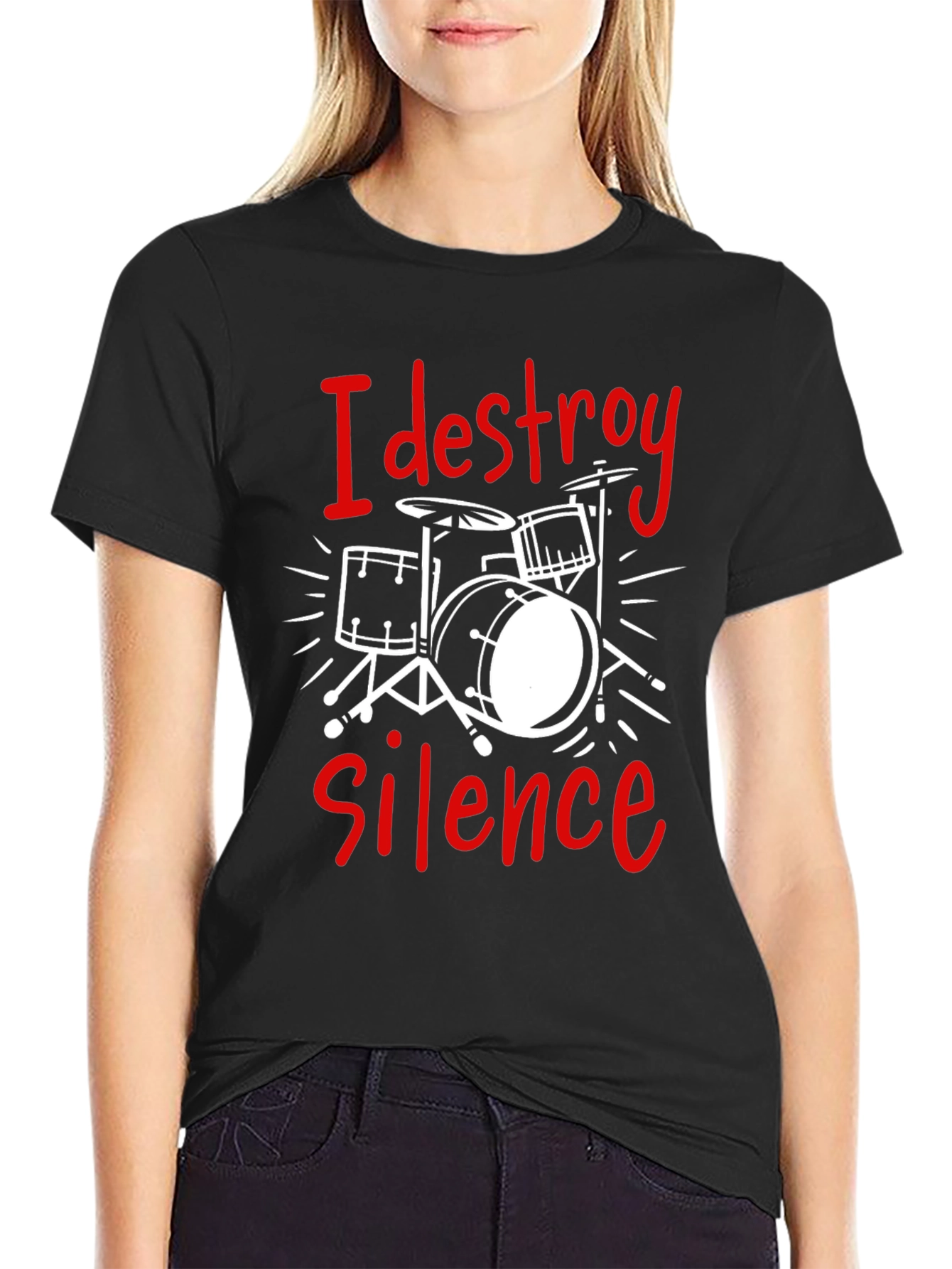 Black I Destroy Silence Drummer Tee view 2
