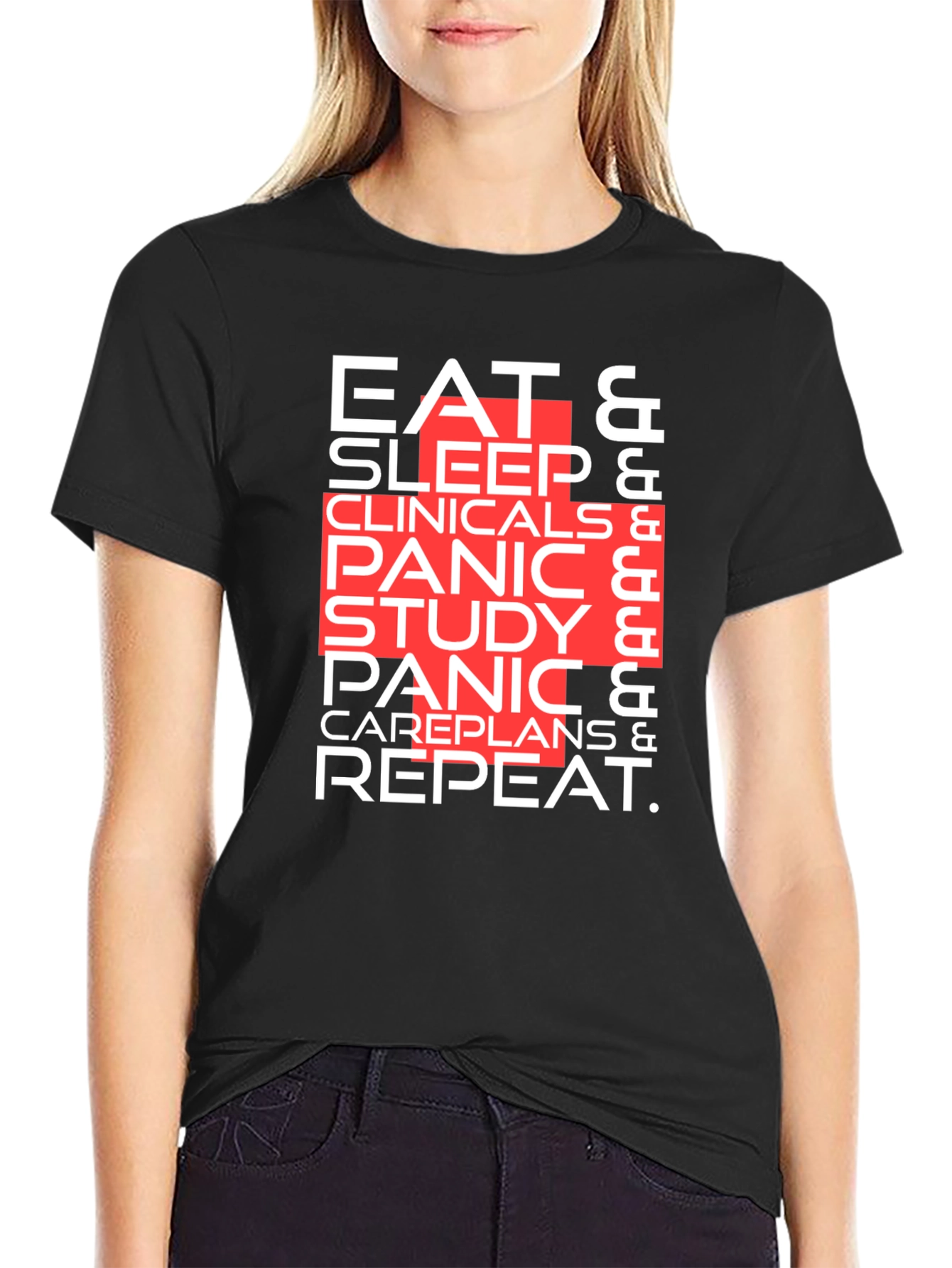 Black Eat Sleep Clinicals Funny Nurse T-Shirt view 2
