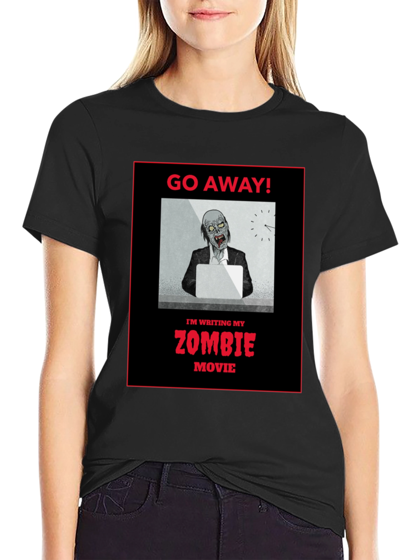 Black Zombie Movie Writer T-Shirt - Go Away! view 2