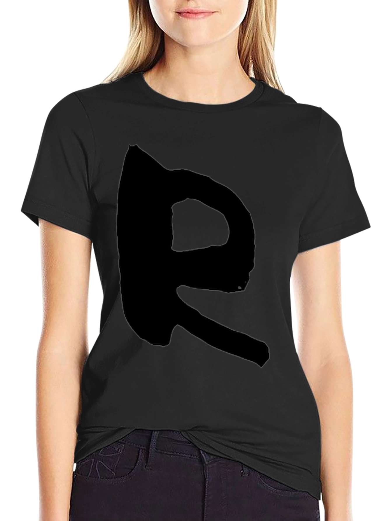Black Black T-Shirt with Bold R Design view 2