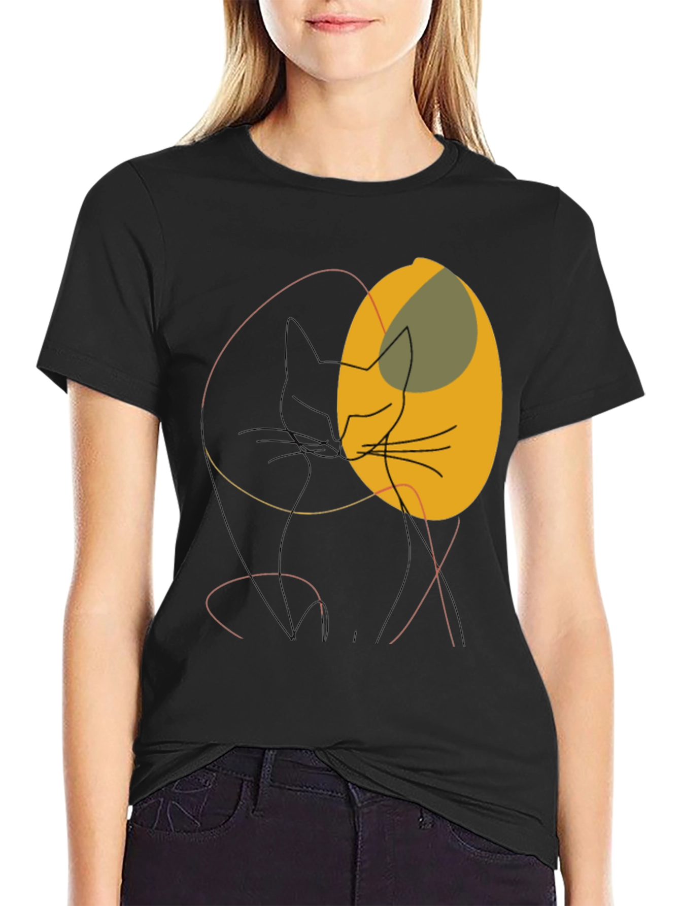 Black Abstract Cat Graphic Tee - Modern Minimalist Design view 2