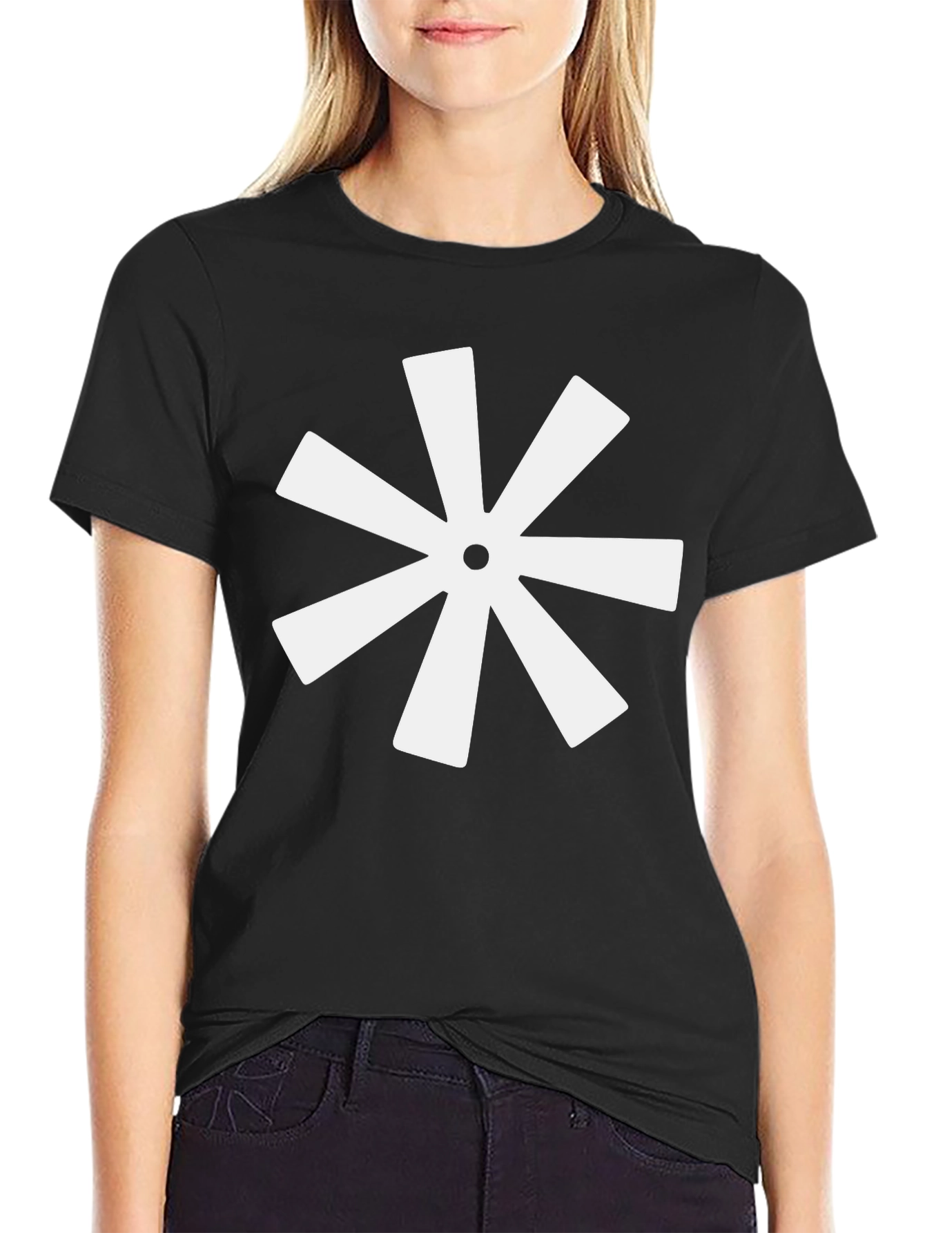 Black Asterisk Flower Graphic Tee - Modern Black T-Shirt view 2