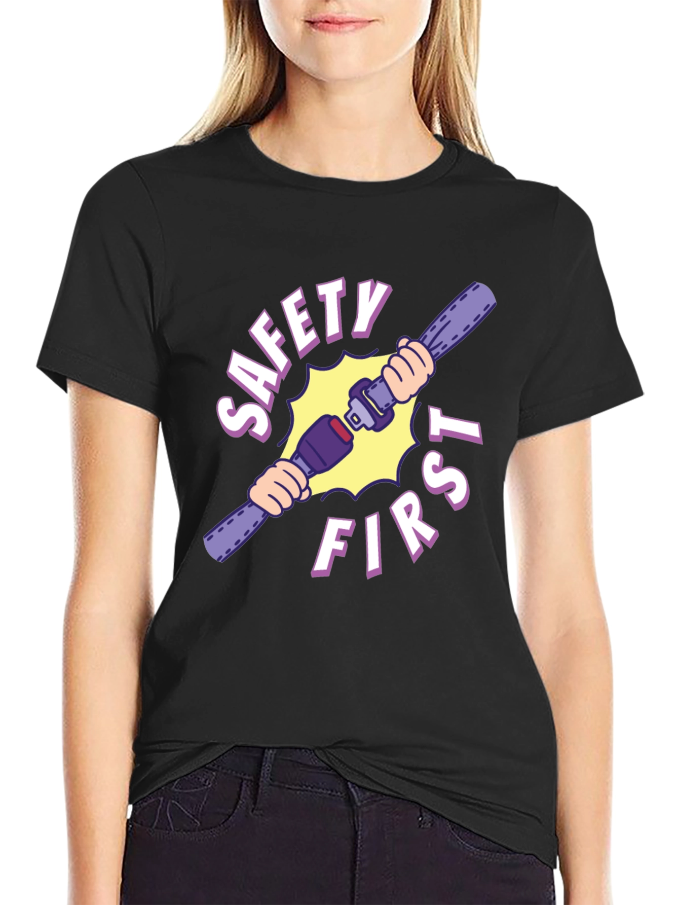 Black Safety First Graphic Tee - Black Unisex T-Shirt view 2