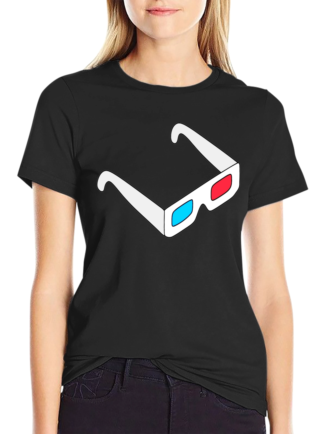 Black 3D Glasses Graphic Black T-Shirt view 2