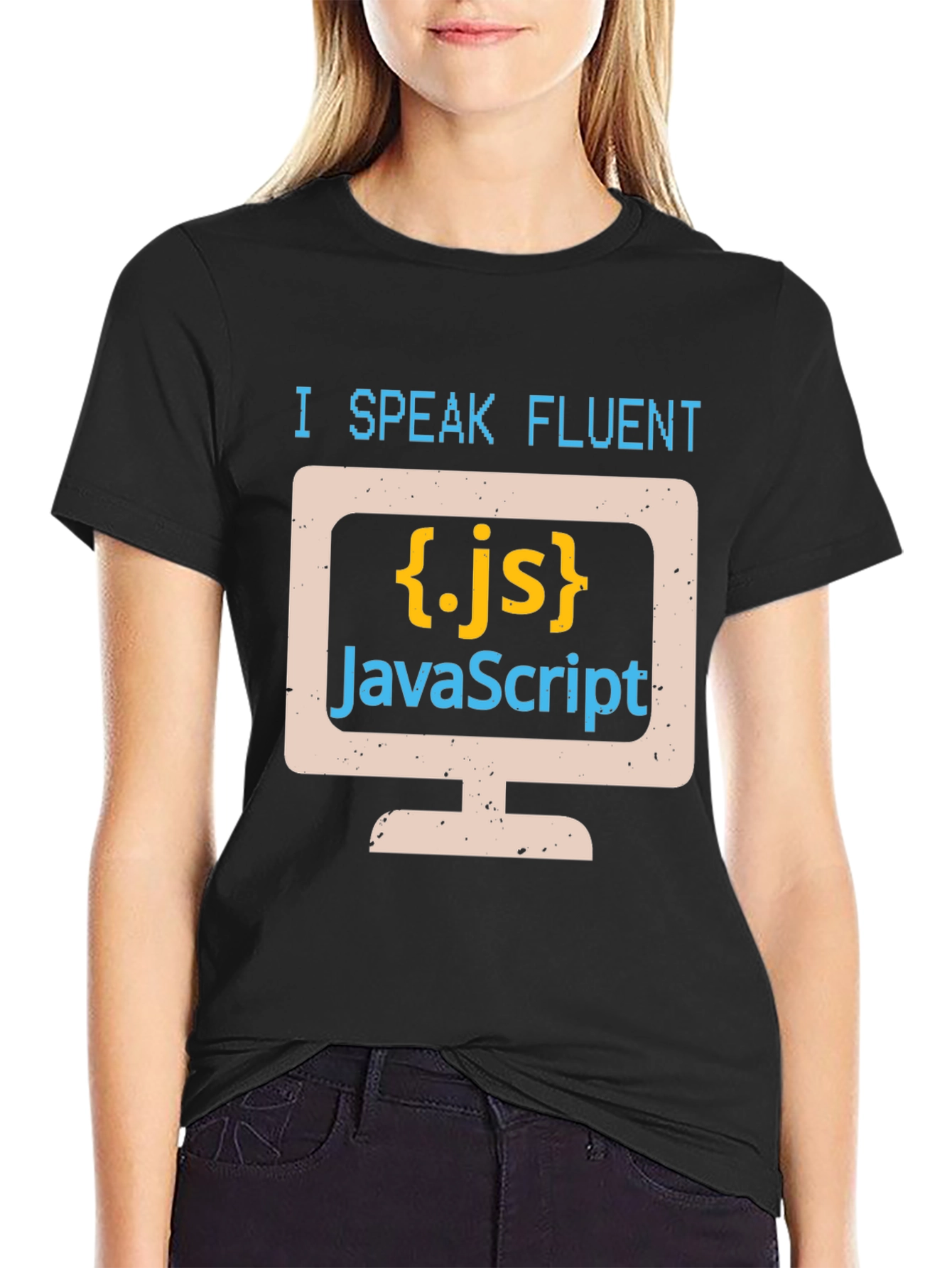 Black I Speak Fluent JavaScript Programmer T-Shirt view 2