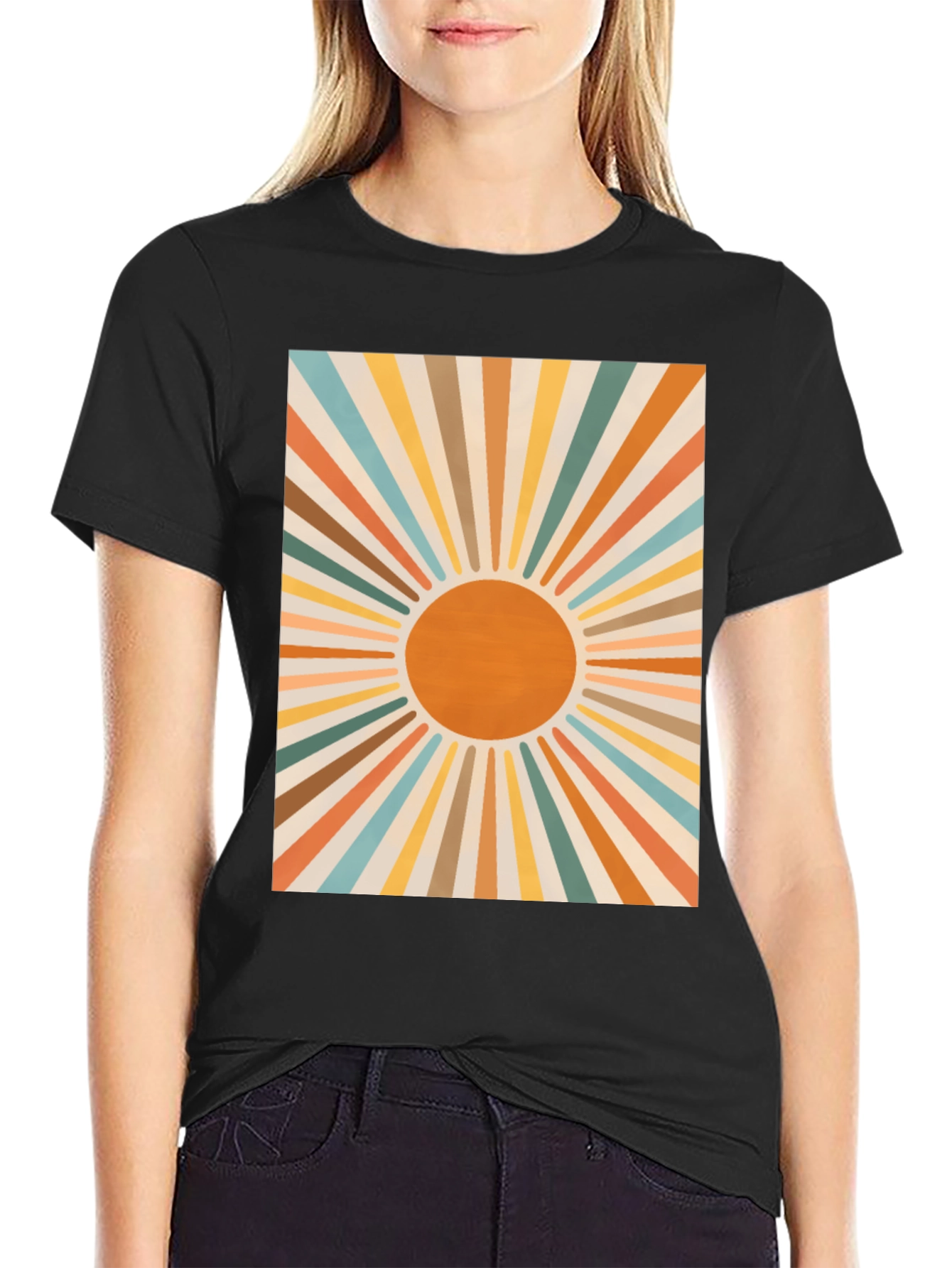 Black Retro Sunburst Graphic Tee - Black view 2