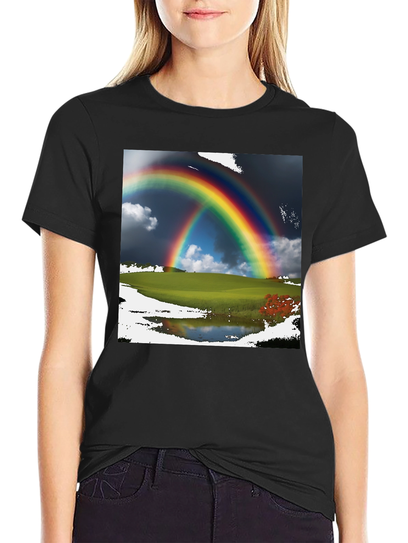 Black Rainbow Scene Black T-Shirt view 2