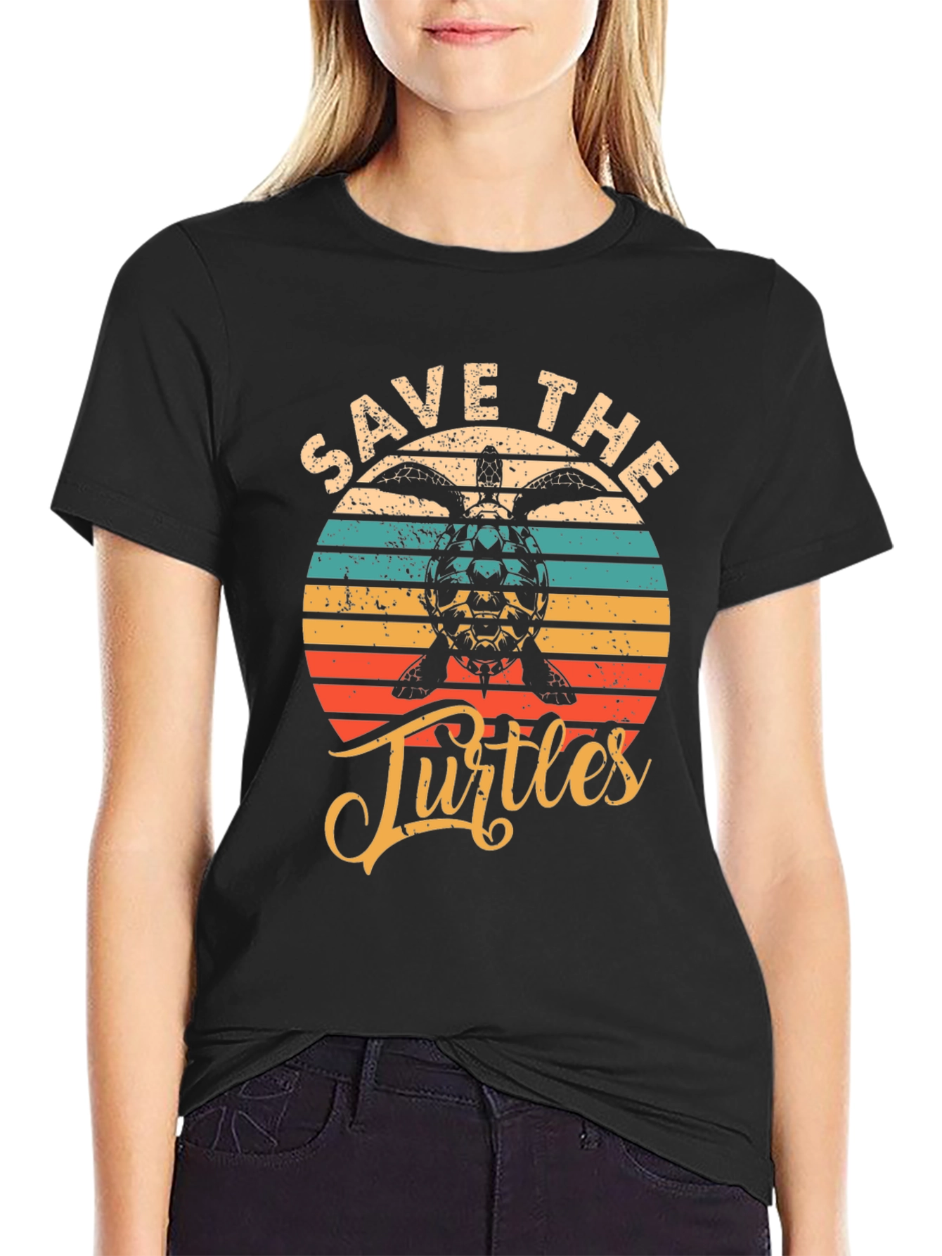 Black Save the Turtles Graphic Tee - Retro Style view 2