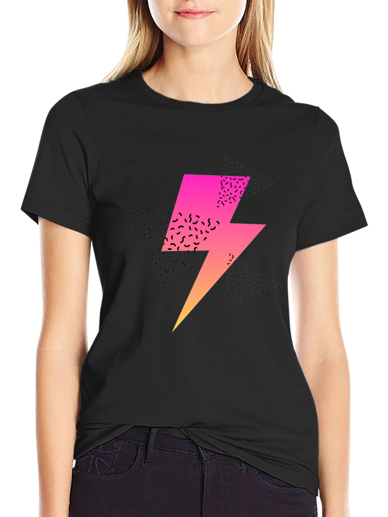 Black Retro Lightning Bolt Graphic T-Shirt view 2