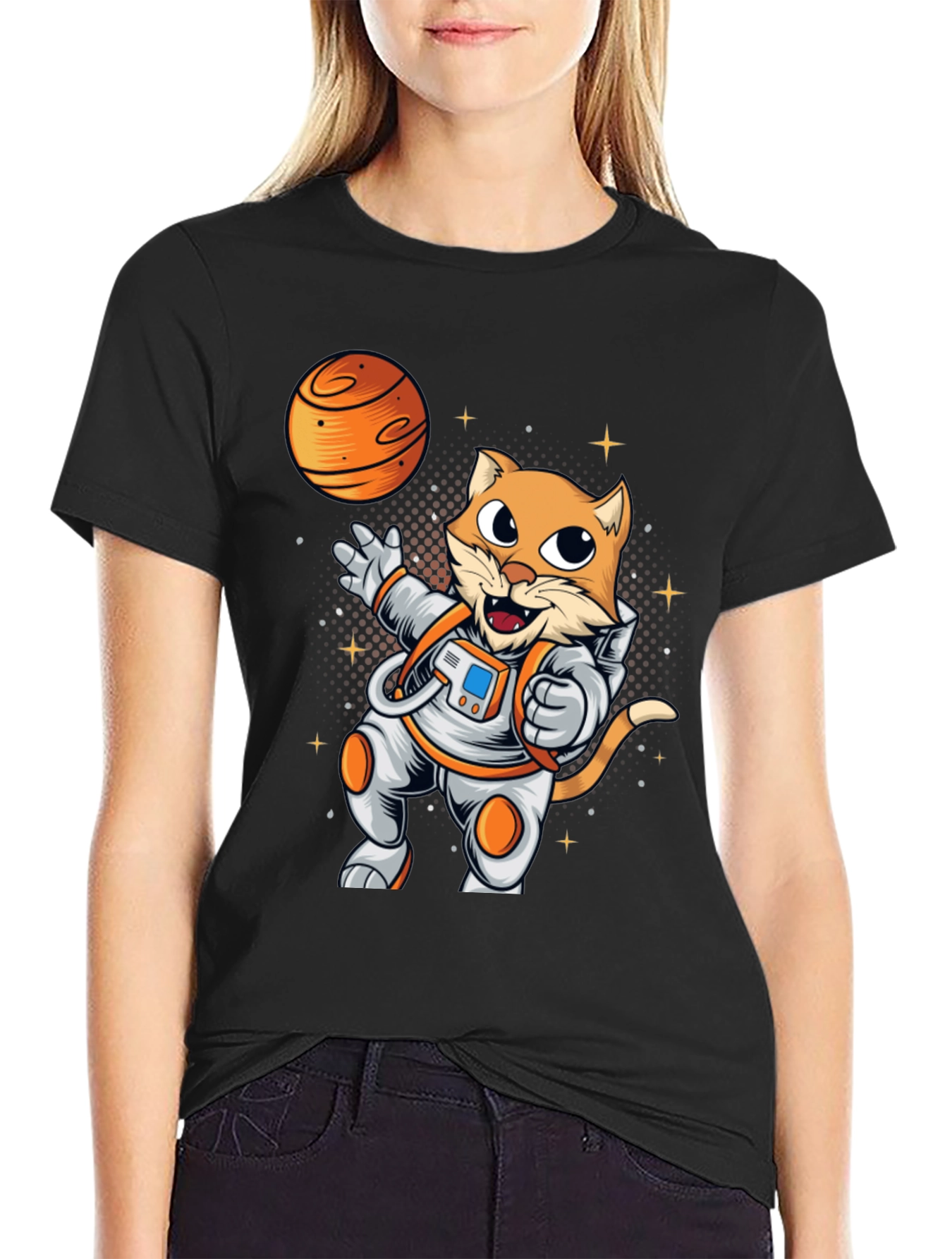 Black Cat Astronaut Black T-Shirt view 2
