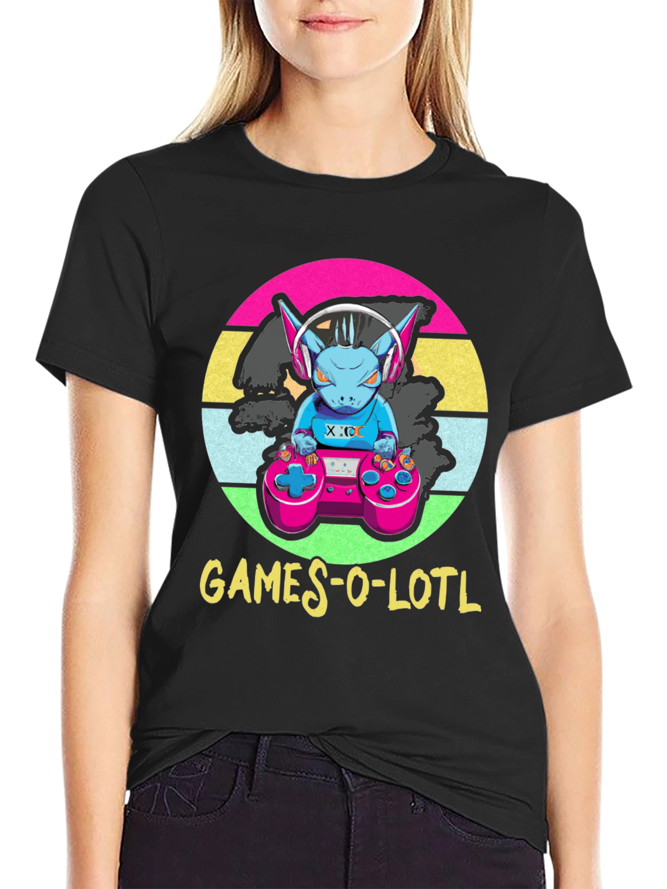 Black Games-O-Lotl T-Shirt - Retro Gamer Design view 2